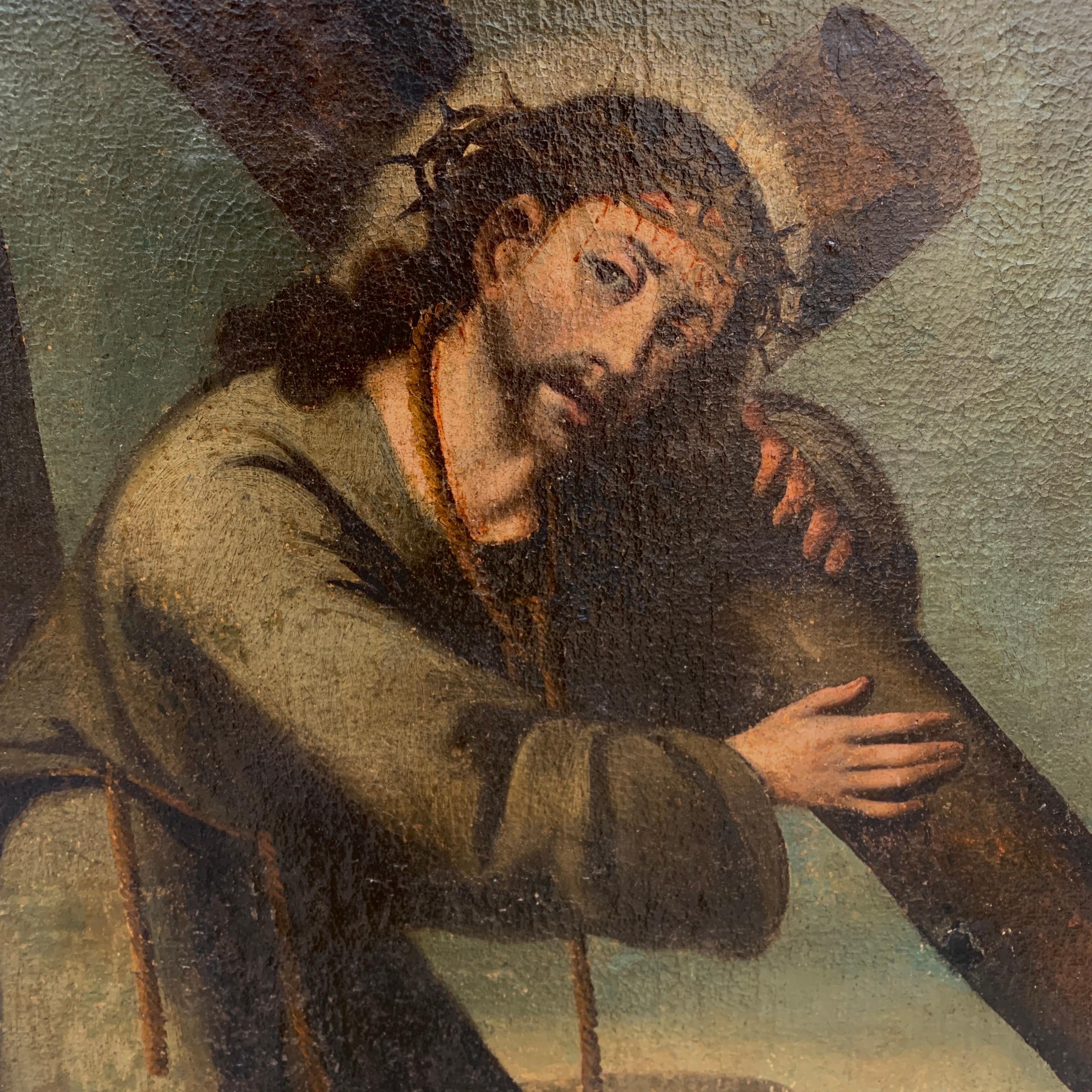 Pintura al óleo de Jesucristo llevando la cruz, Italia Principios del siglo XVIII en venta 1