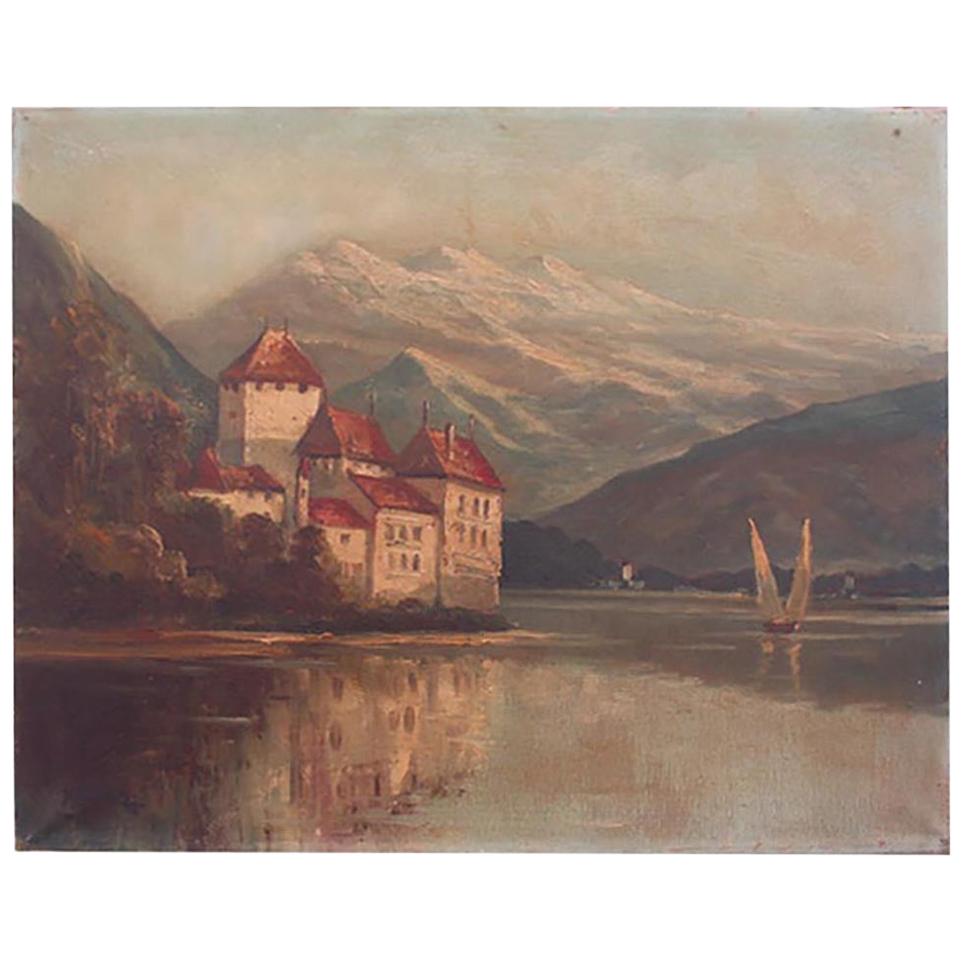 Oil Painting of Lake Geneva 19th Century Oil on Canvas Signed