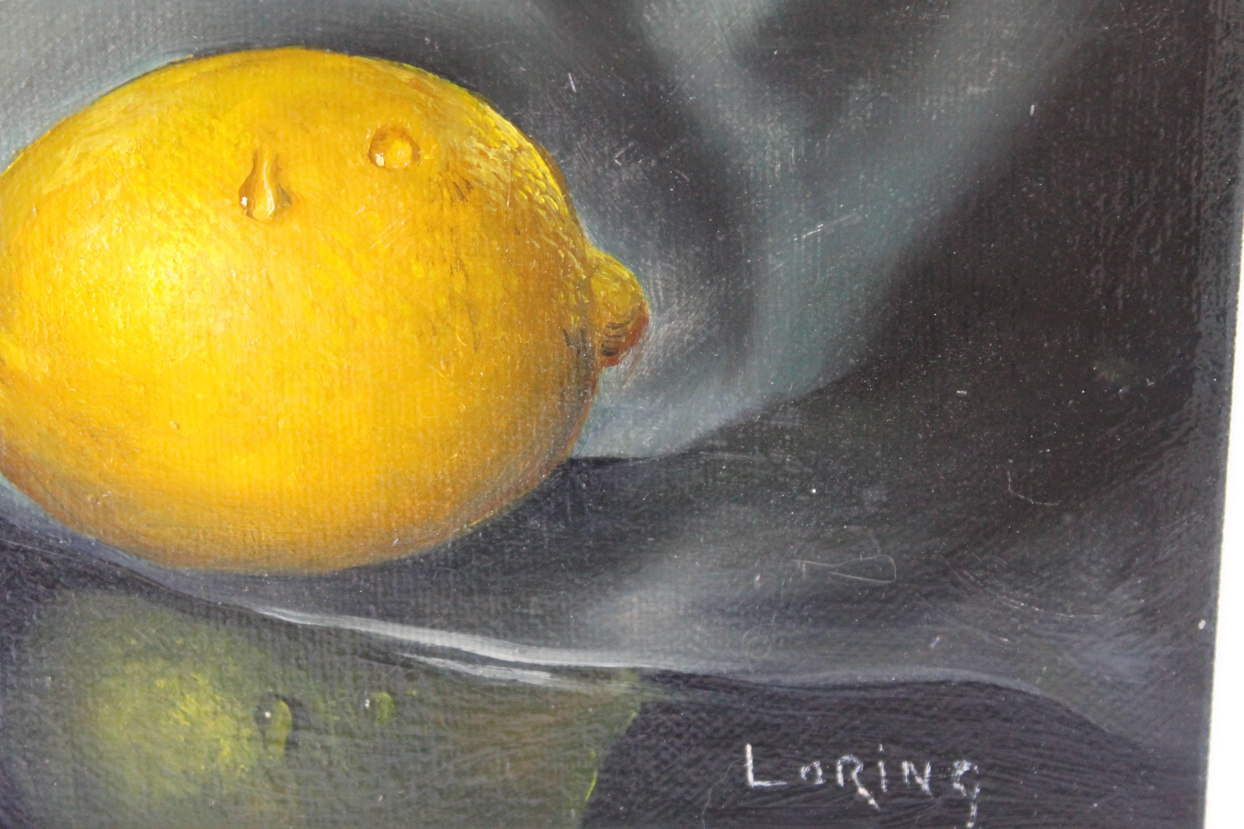 Oil Painting of Lemon Signed Loring In Excellent Condition In Palm Springs, CA