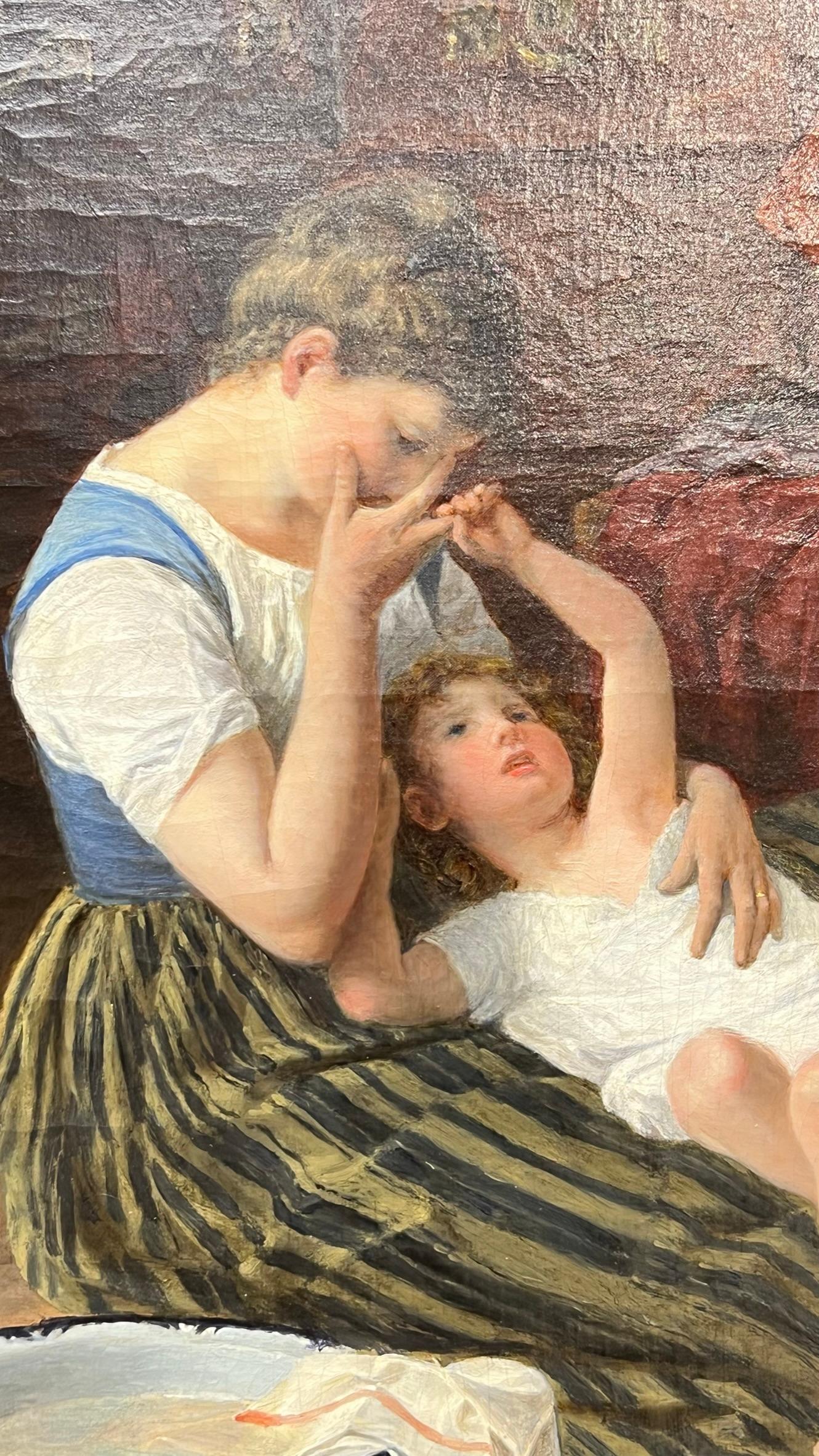 Hand-Painted Oil Painting of Mother and Child by Paul Seignac