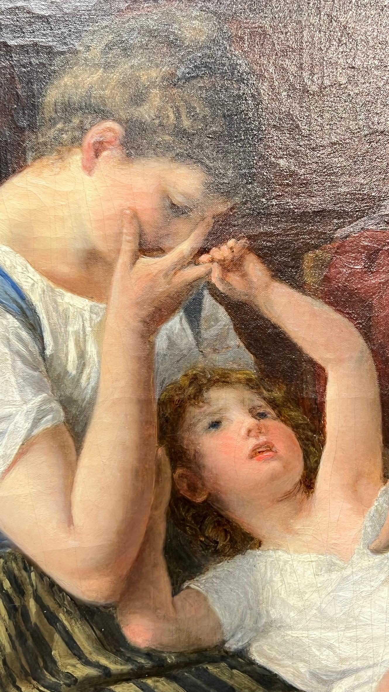19th Century Oil Painting of Mother and Child by Paul Seignac