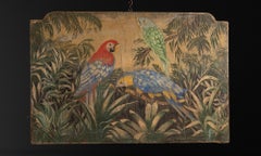 Pittura a olio di pappagalli, Francia, circa 1900