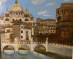 Oil Painting of Ponte Saint Angelo, Signed
