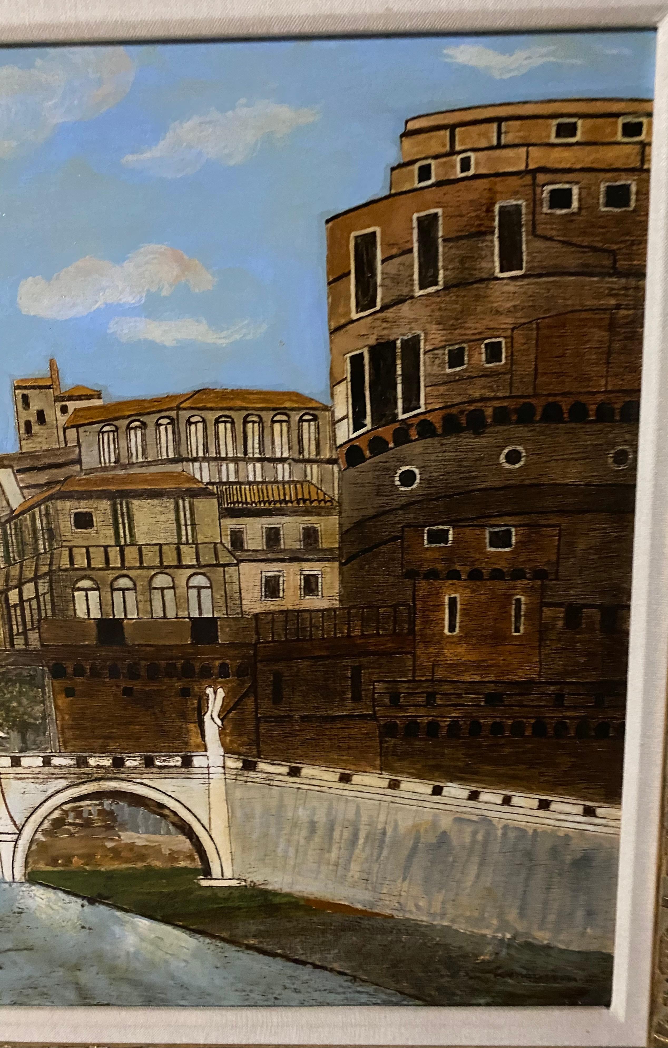 Pintura al óleo del Ponte Saint Angelo, Firmada Europeo en venta