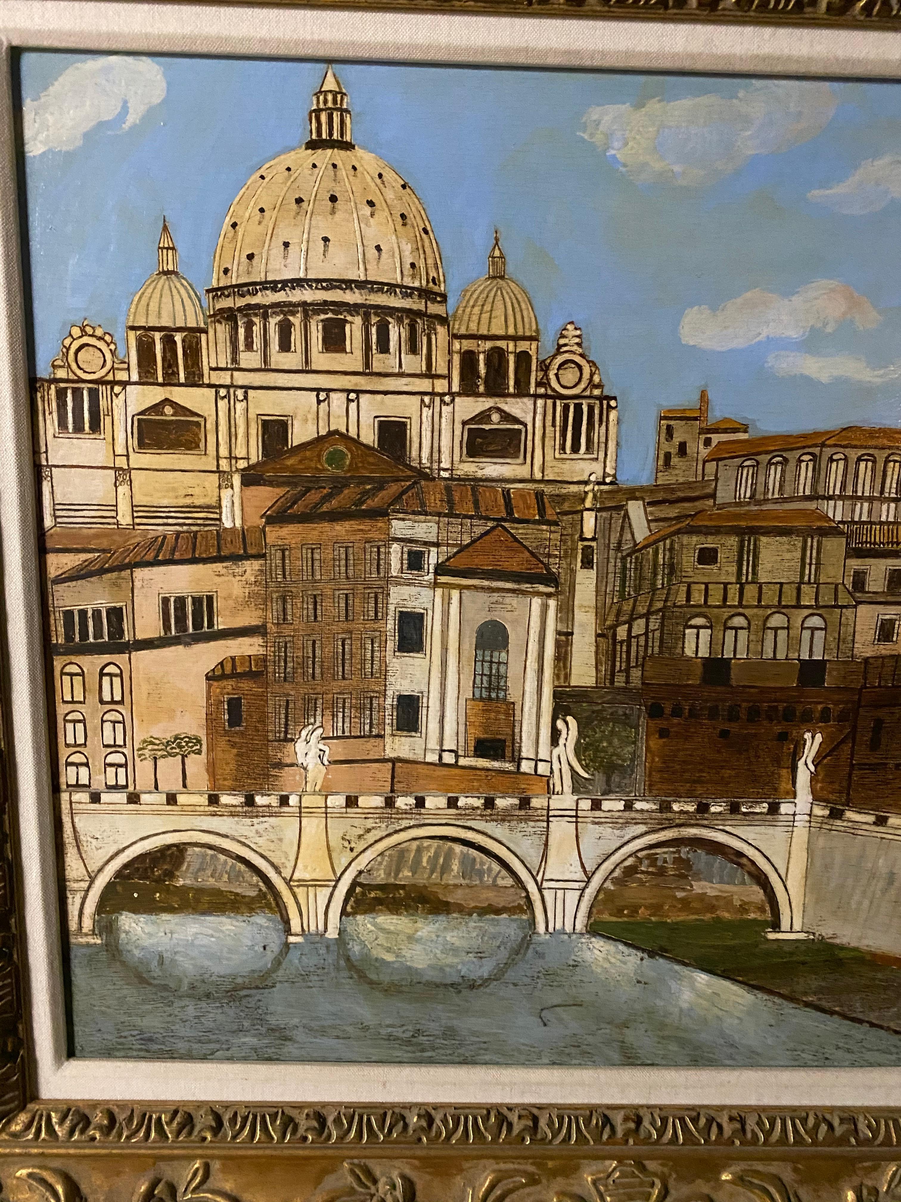 Pintura al óleo del Ponte Saint Angelo, Firmada siglo XX en venta
