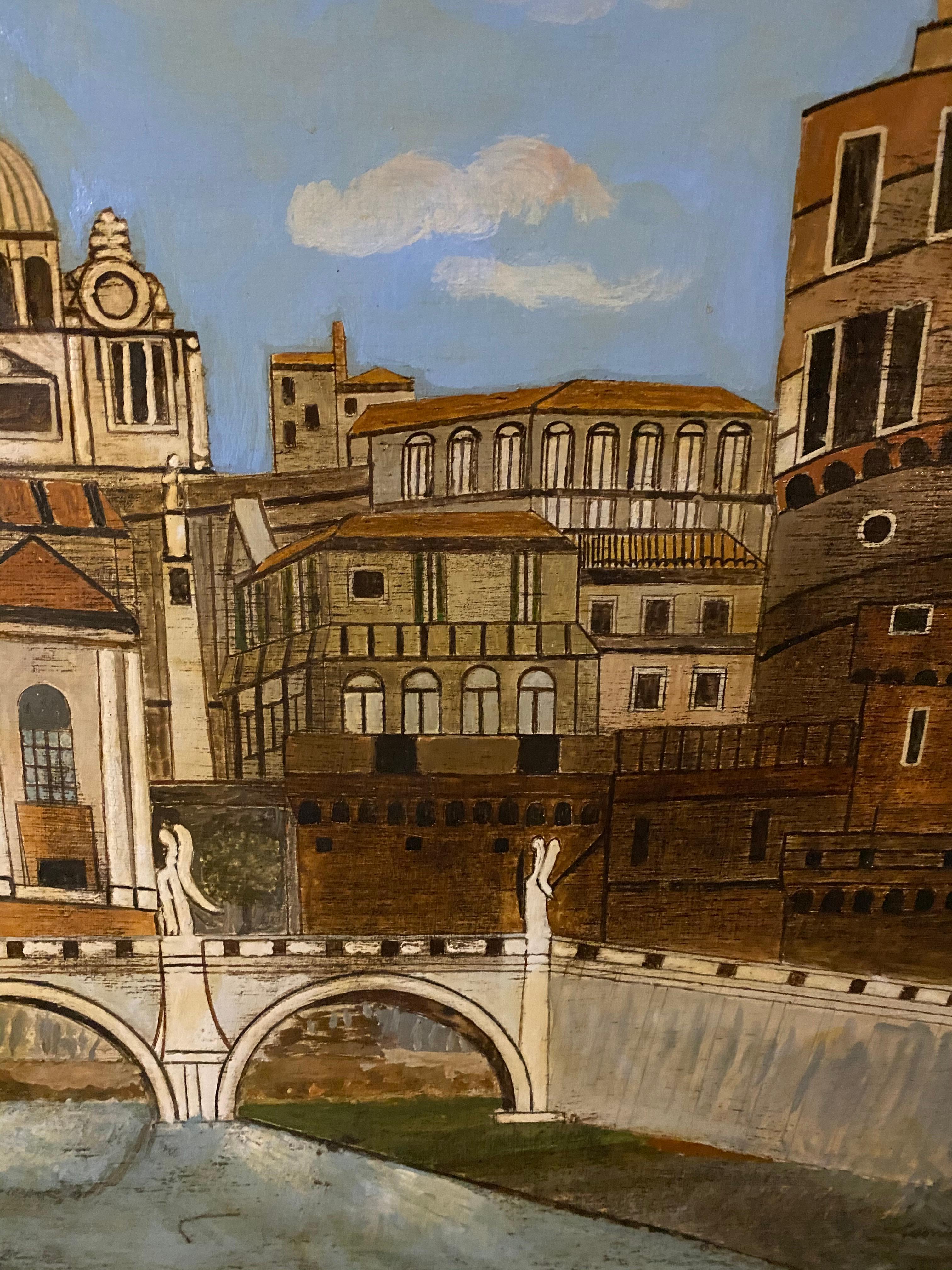Pintura al óleo del Ponte Saint Angelo, Firmada Lienzo en venta