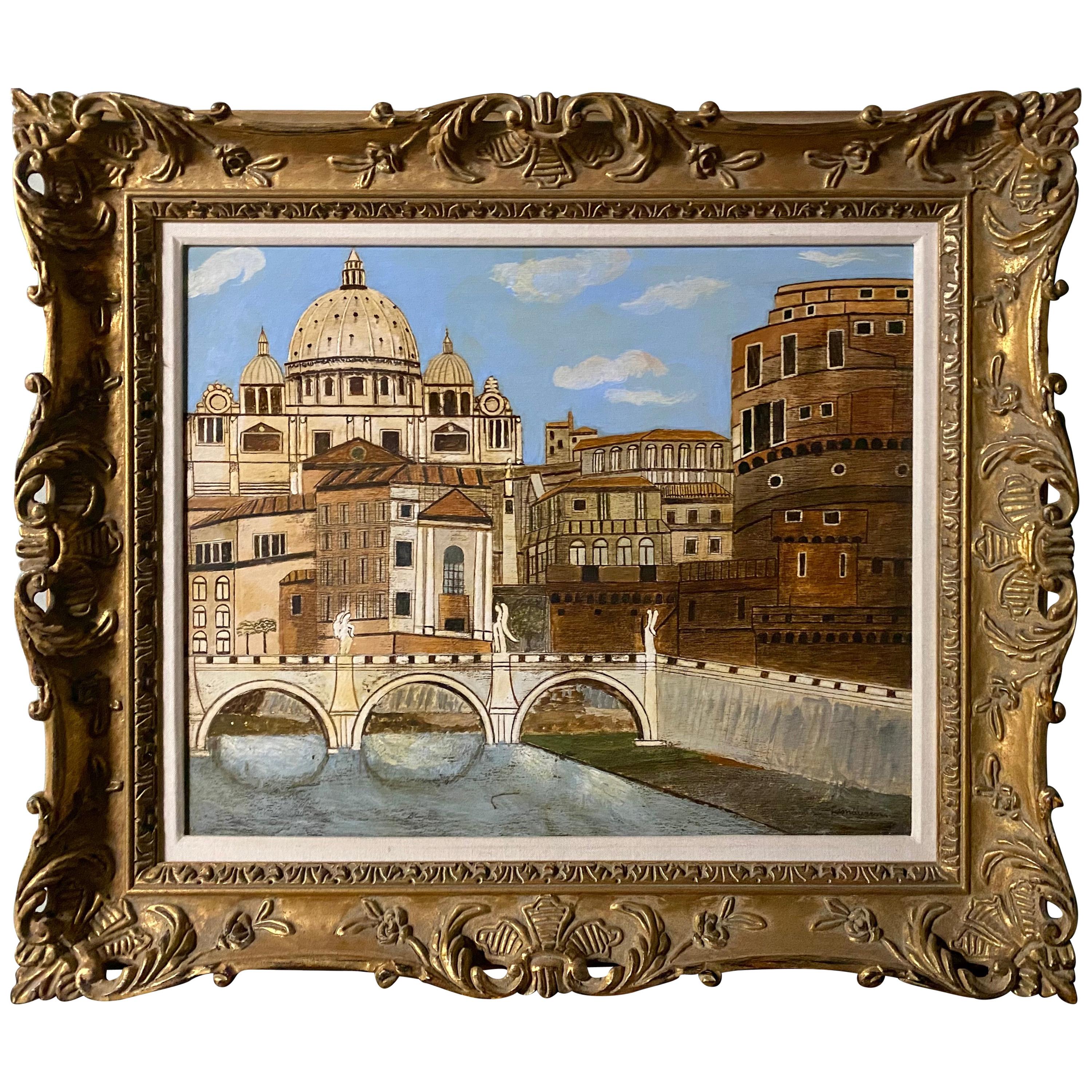 Oil Painting of Ponte Saint Angelo, Signed