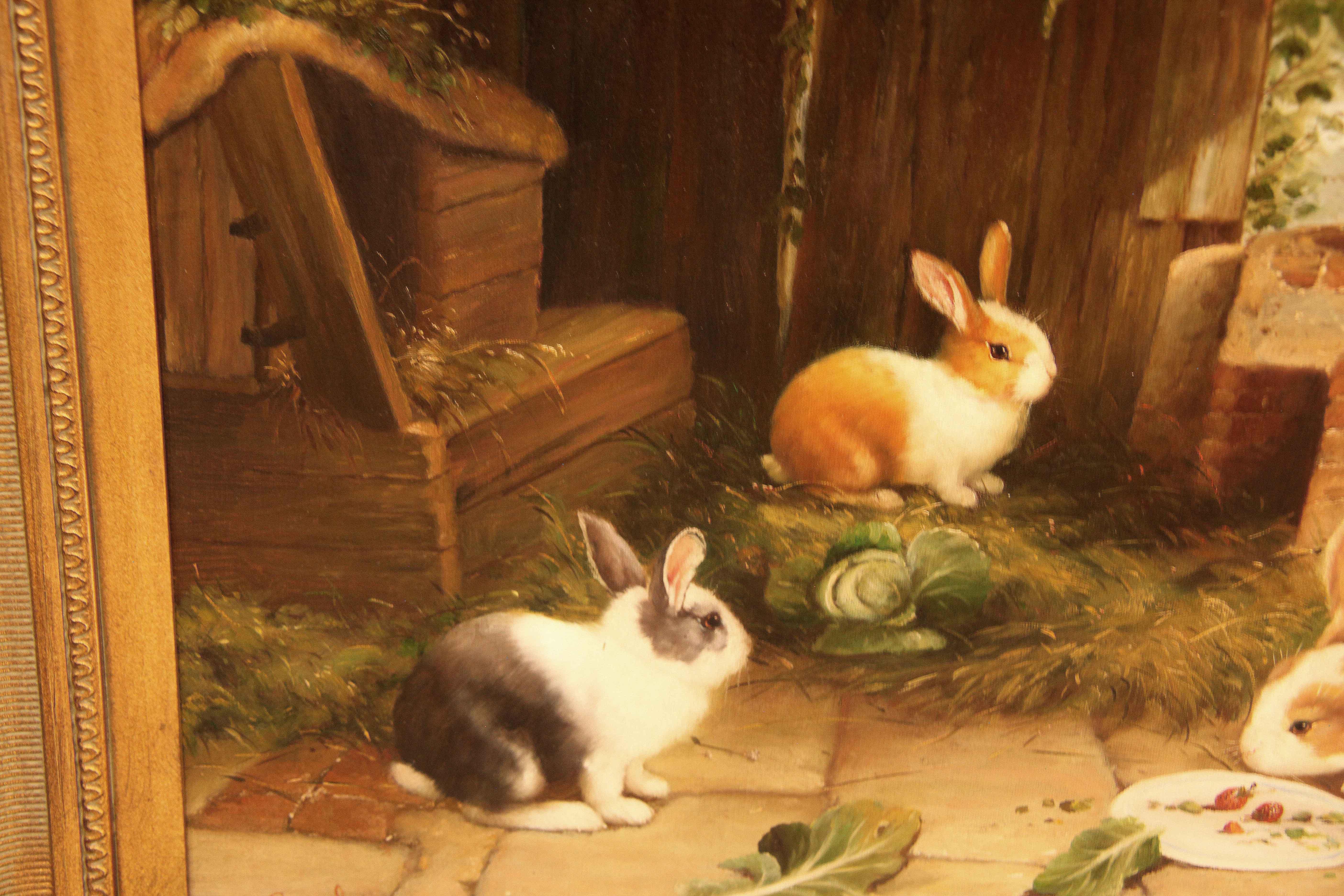 Oil Painting of Rabbits on Canvas For Sale 7