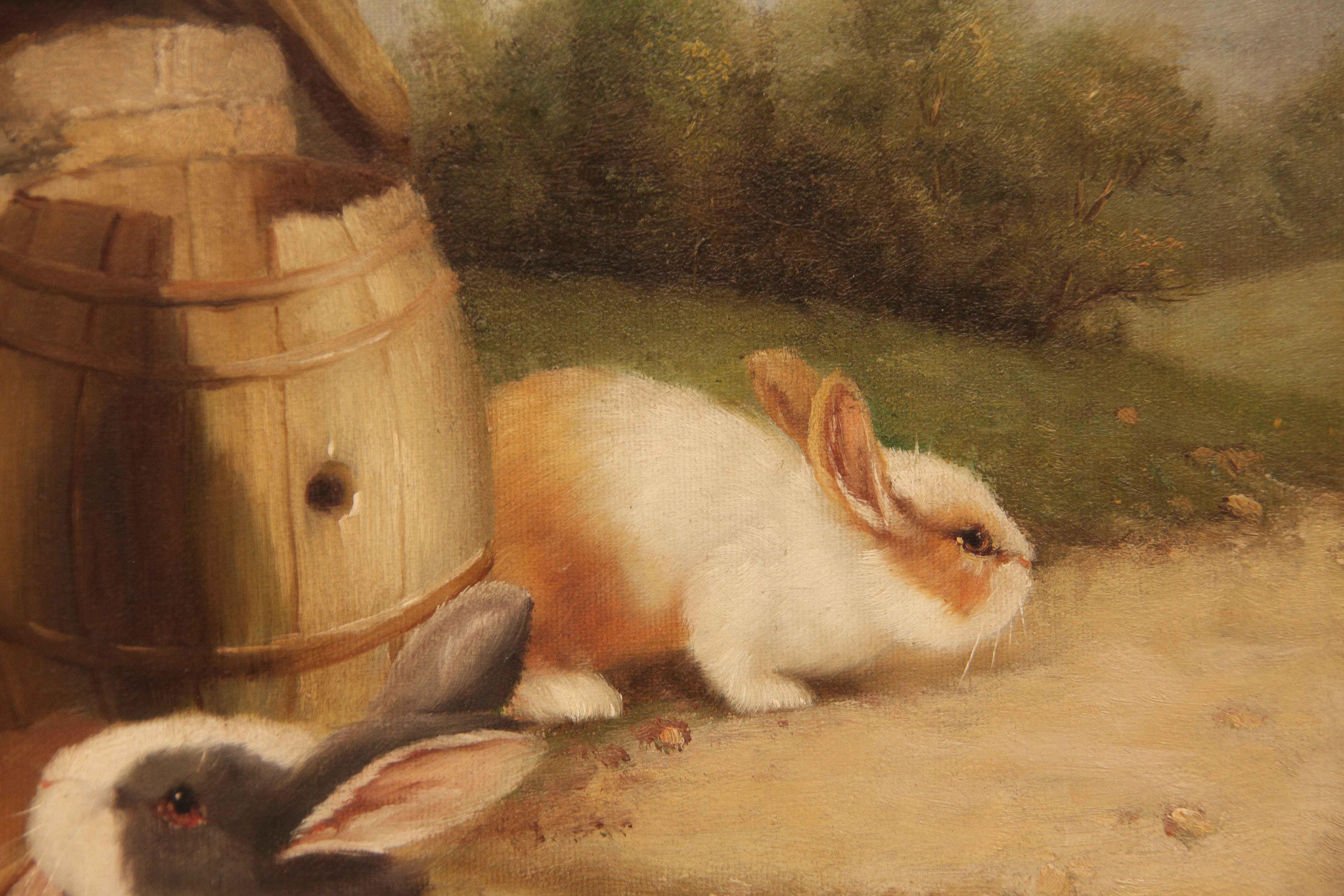 Oil Painting of Rabbits on Canvas For Sale 3