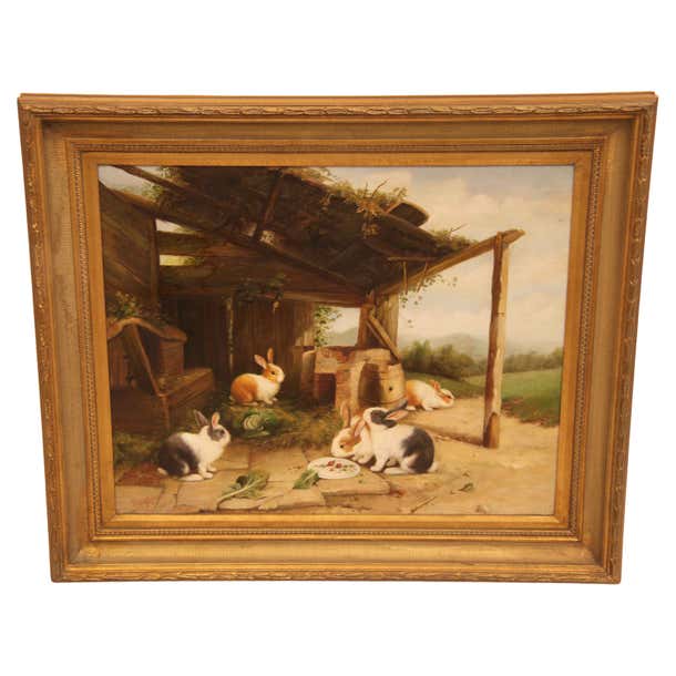 Oil Painting of Rabbits on Canvas at 1stDibs | rabbit painting famous