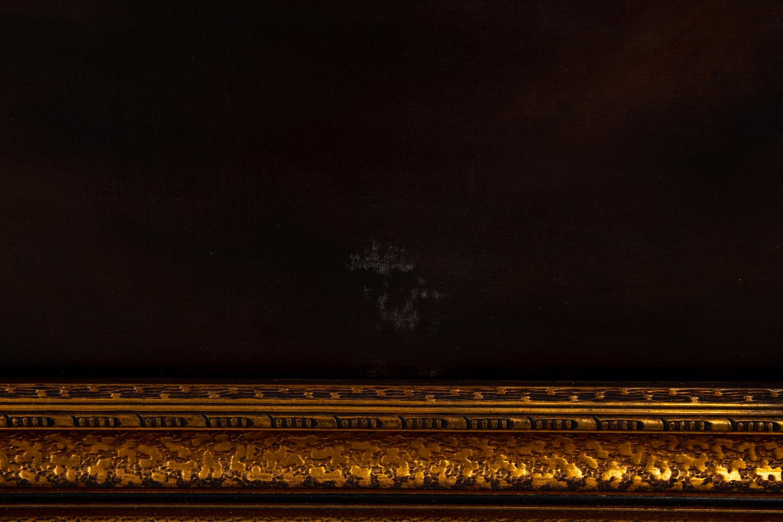 Peinture à l'huile encadrée sur mesure datant de la fin du 19e siècle et intitulée 