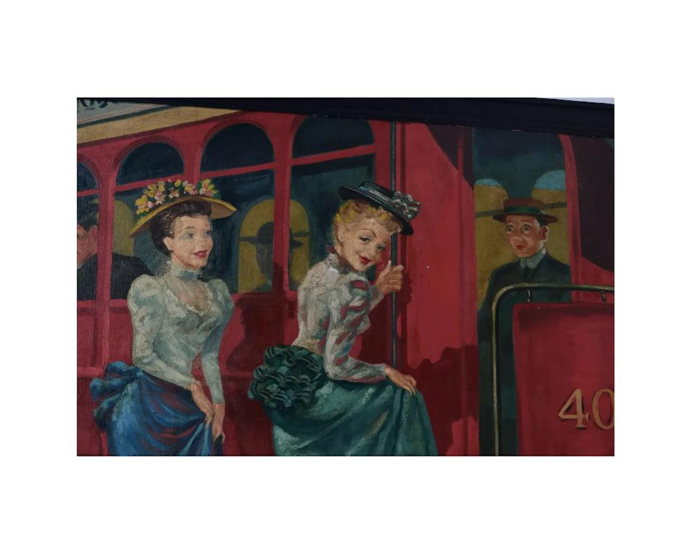 20th Century Oil Painting of Street Scene with Horse-Drawn Trolly, Joseph Hudson, 1948 For Sale