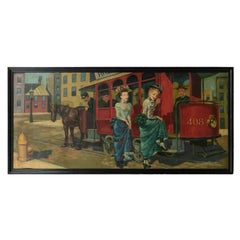 Oil Painting of Street Scene with Horse-Drawn Trolly, Joseph Hudson, 1948