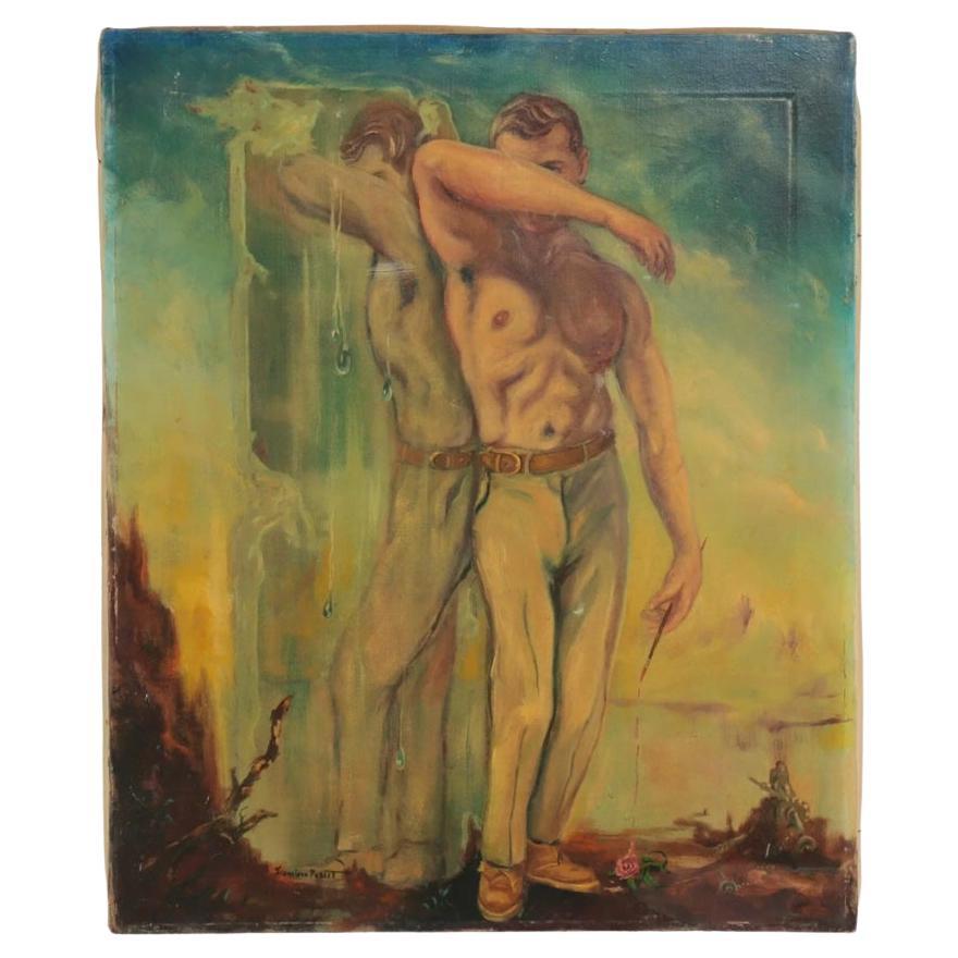 Oil Painting of Surreal Figure By Francisco Poblet, 1968
