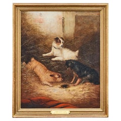 Oil Painting of Terriers Ratting in a Barn, Signed George Armfield, circa 1850