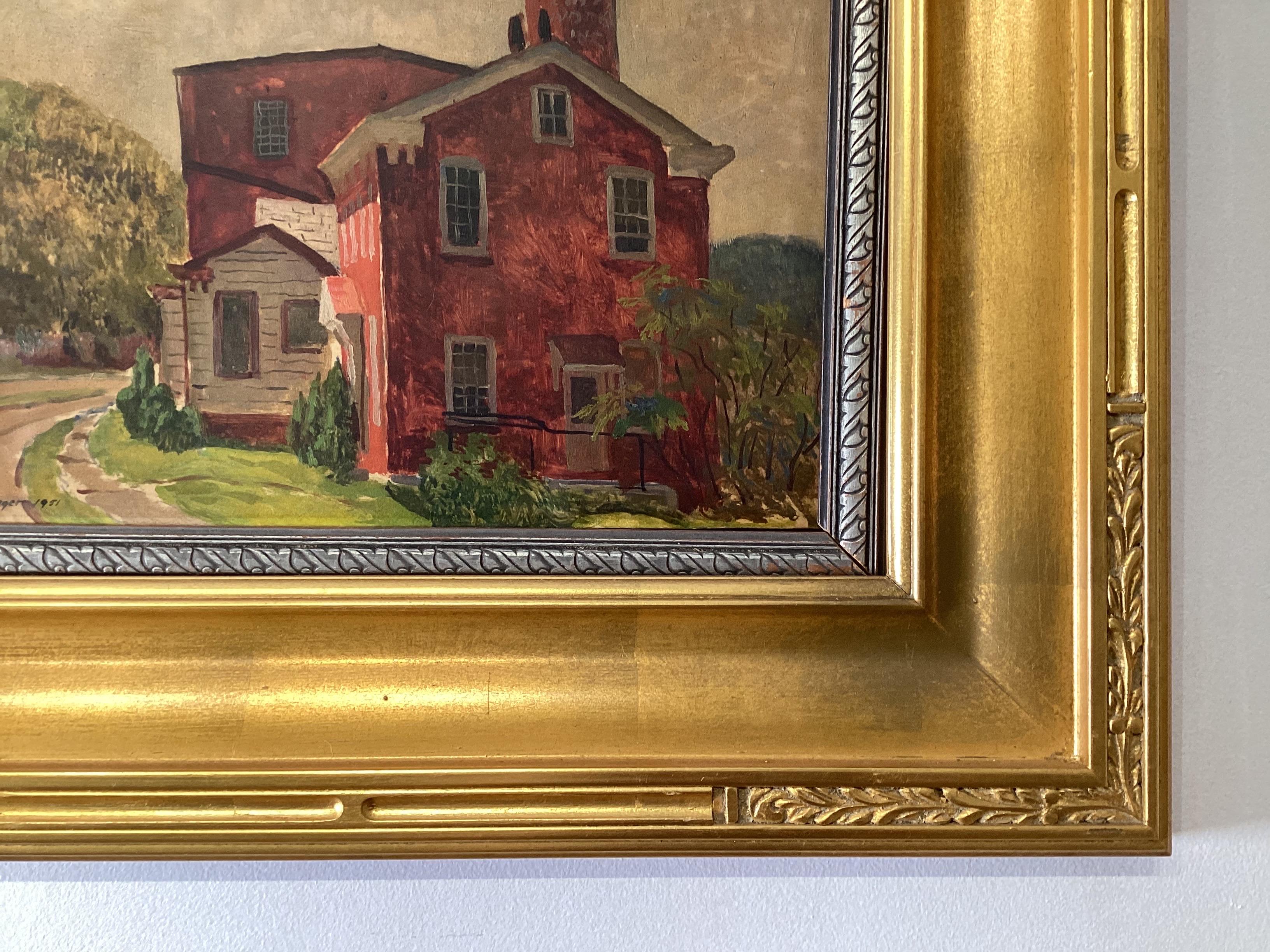 Wood Oil Painting of the Laceworks, Lambertville, New Jersey by Joseph Remlinger 1951 For Sale