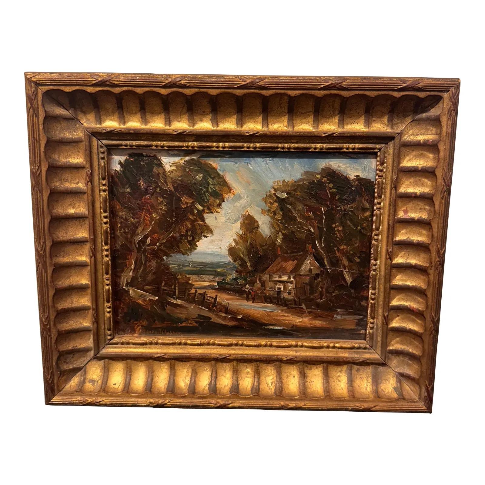 Vintage oil painting of the Norfolk coast of England. This vintage piece has interesting strokes and a rugged, traditional nature to it. The browns and rust colors give it a harvest feel, while the ocean view maintains its nautical roots.