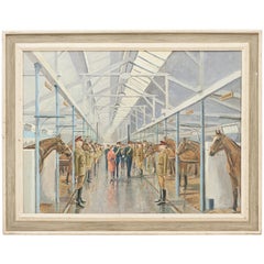 Oil Painting of the Queens Visit to the Kings Royal Artillery Horse Troop