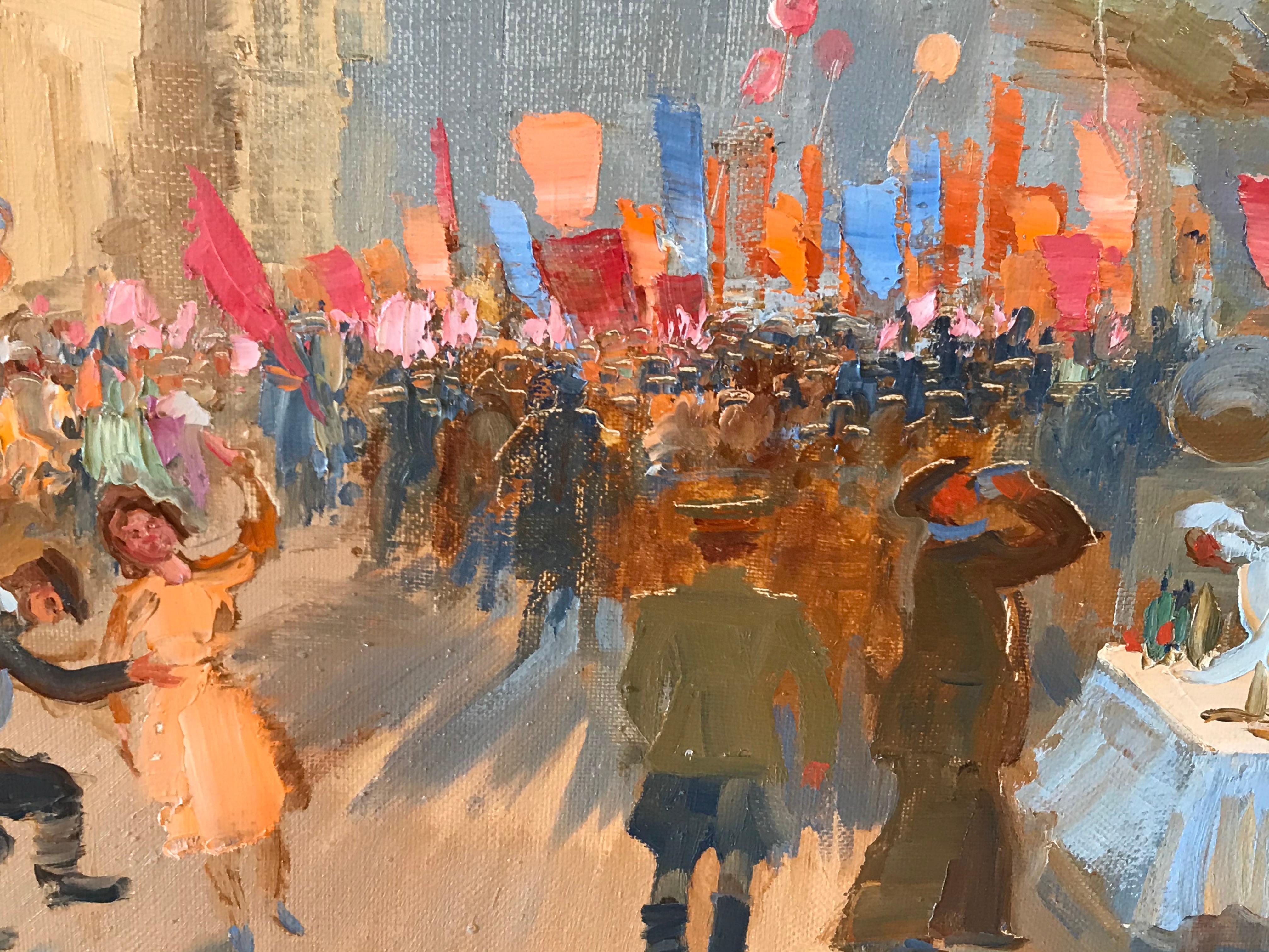 Painted Oil Painting of the Russian National Day Celebration by Molodtsov For Sale