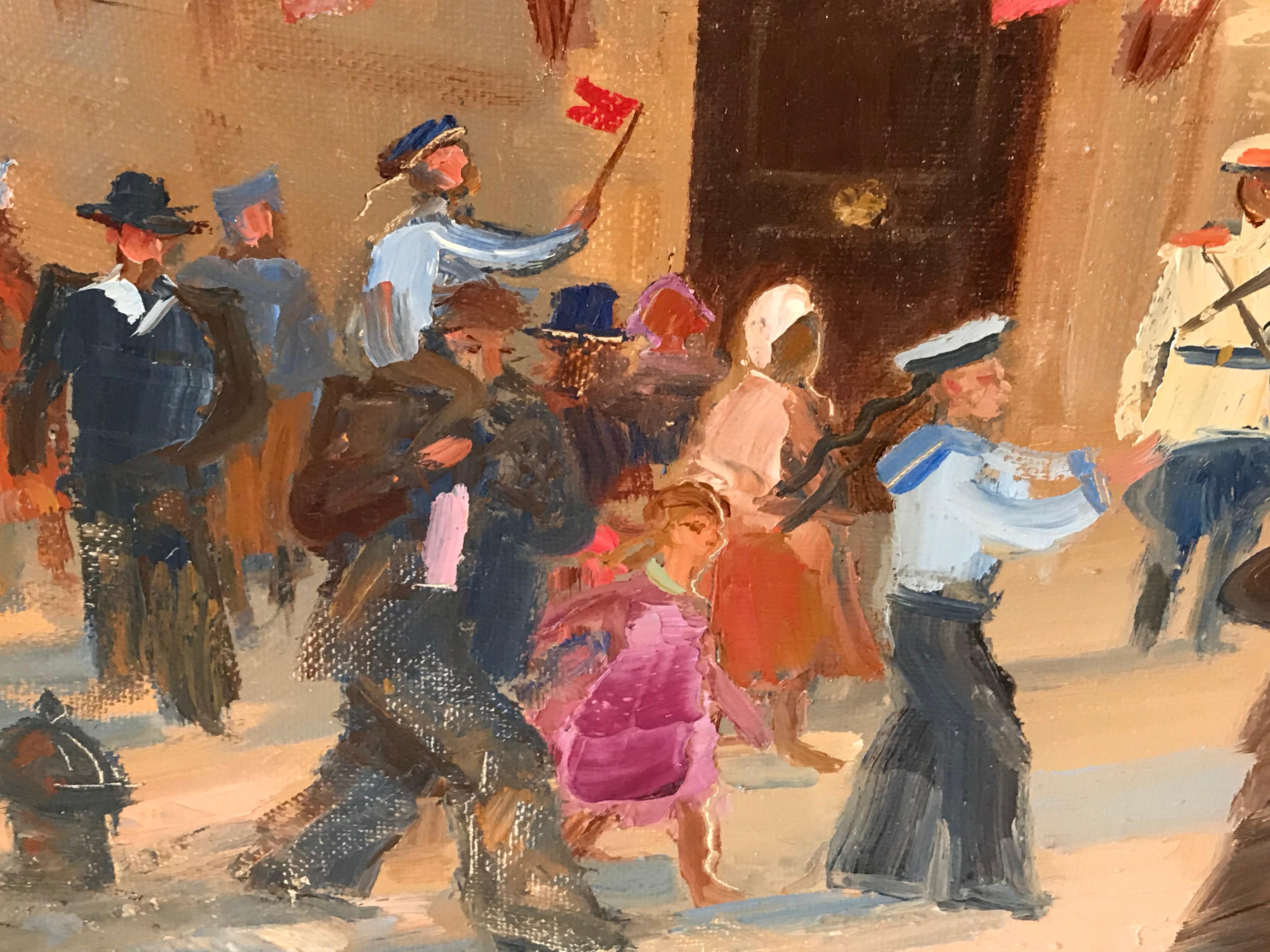Late 20th Century Oil Painting of the Russian National Day Celebration by Molodtsov For Sale