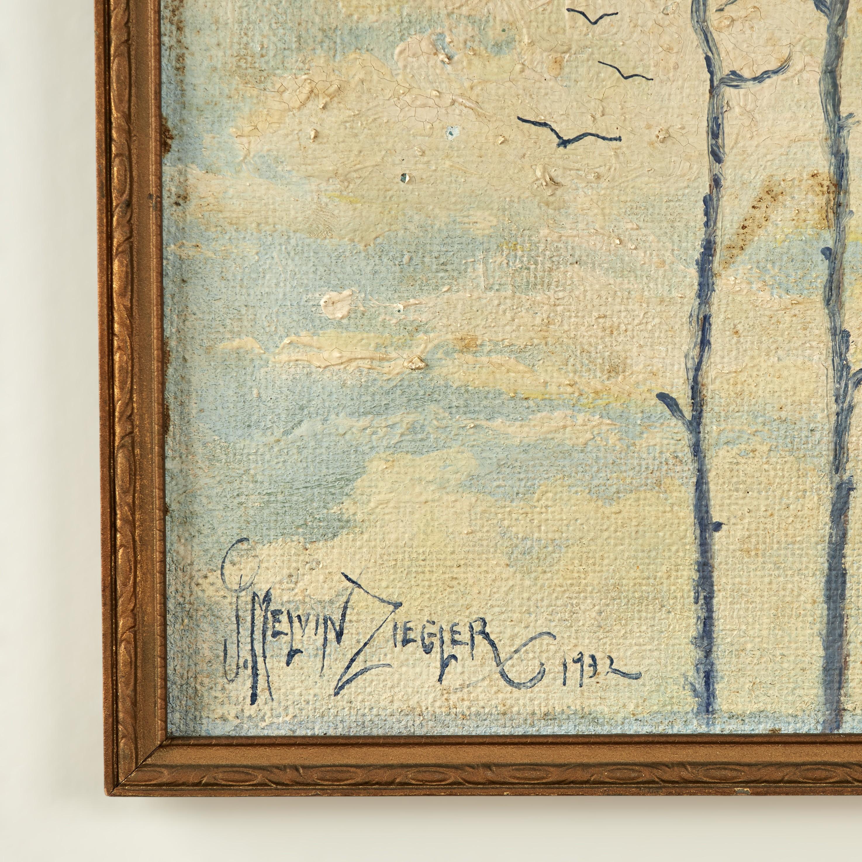 Peint à la main Peinture à l'huile d'arbres et d'oiseaux par l'Artistics de Floride J Melvin Ziegler en vente
