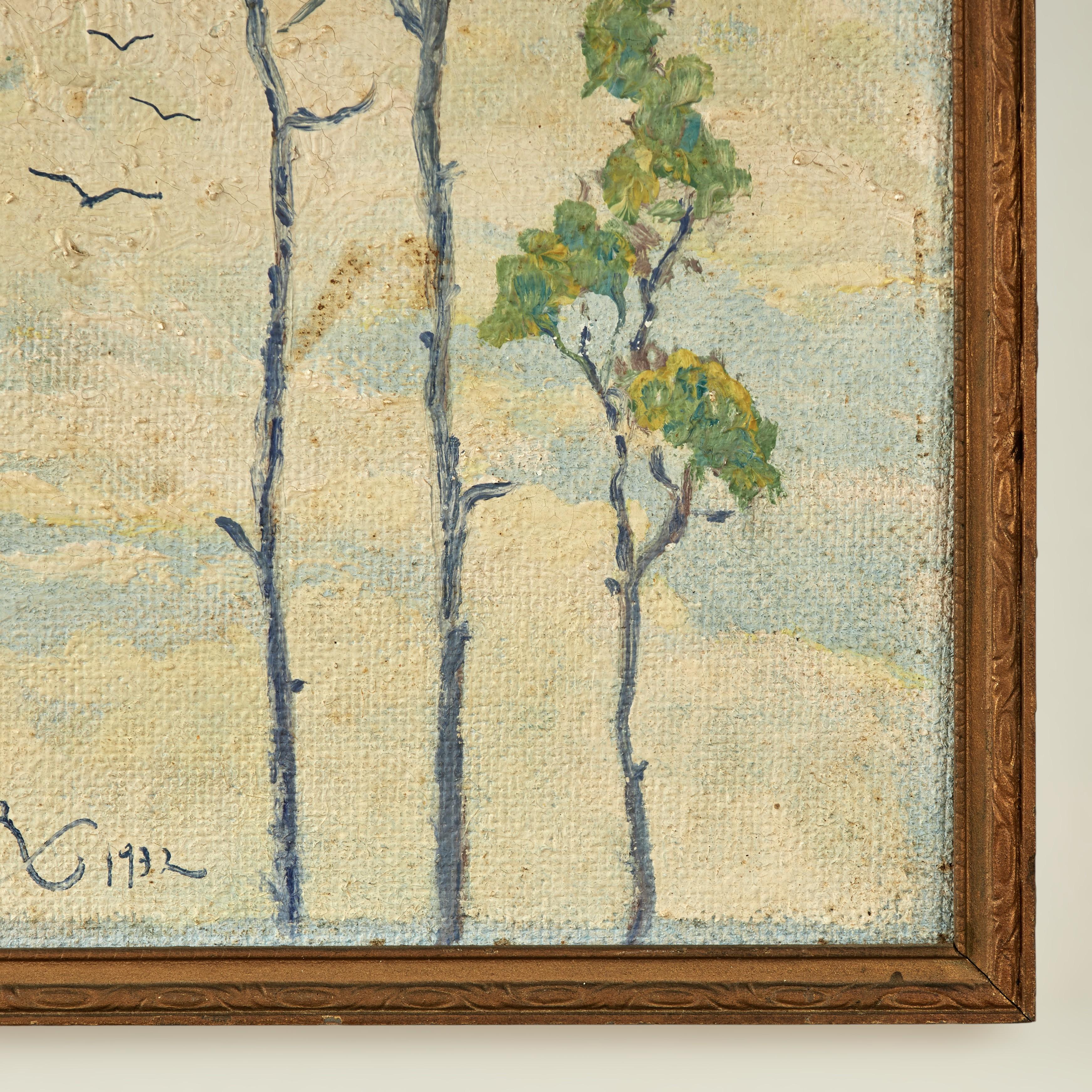 20ième siècle Peinture à l'huile d'arbres et d'oiseaux par l'Artistics de Floride J Melvin Ziegler en vente