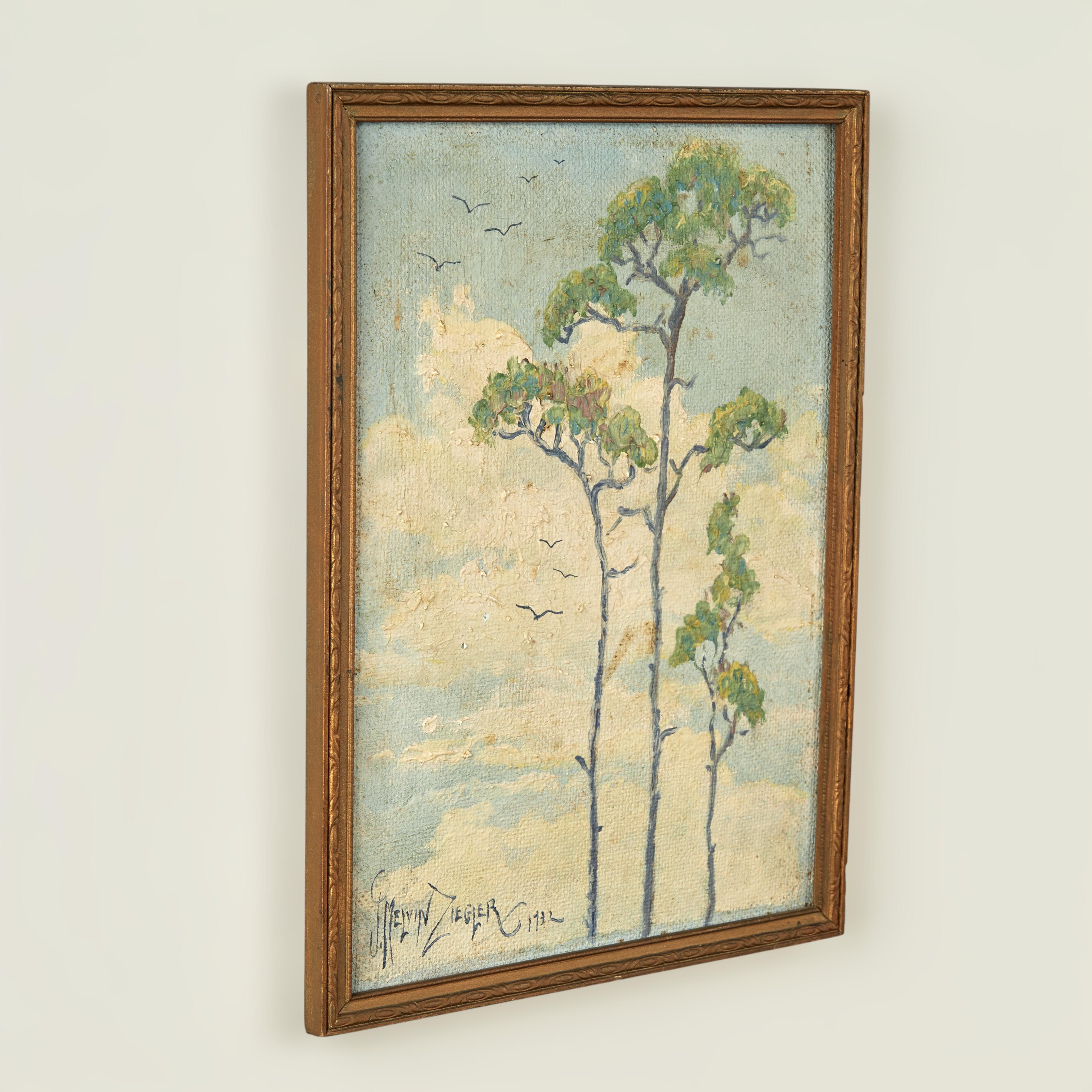 Peinture à l'huile d'arbres et d'oiseaux par l'Artistics de Floride J Melvin Ziegler en vente 2