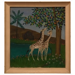 Oil Painting of Two Giraffe's by Lawrence Lebduska