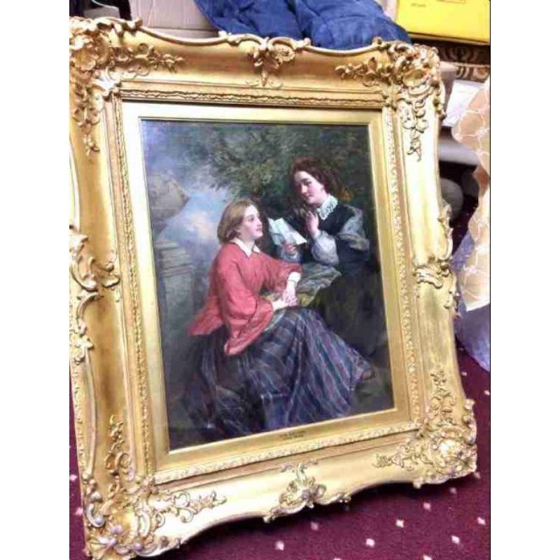 Victorian Oil Painting of Two Ladies Discussing Letter 'John Faed' For Sale