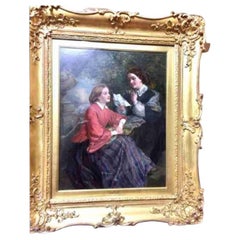 Oil Painting of Two Ladies Discussing Letter 'John Faed'