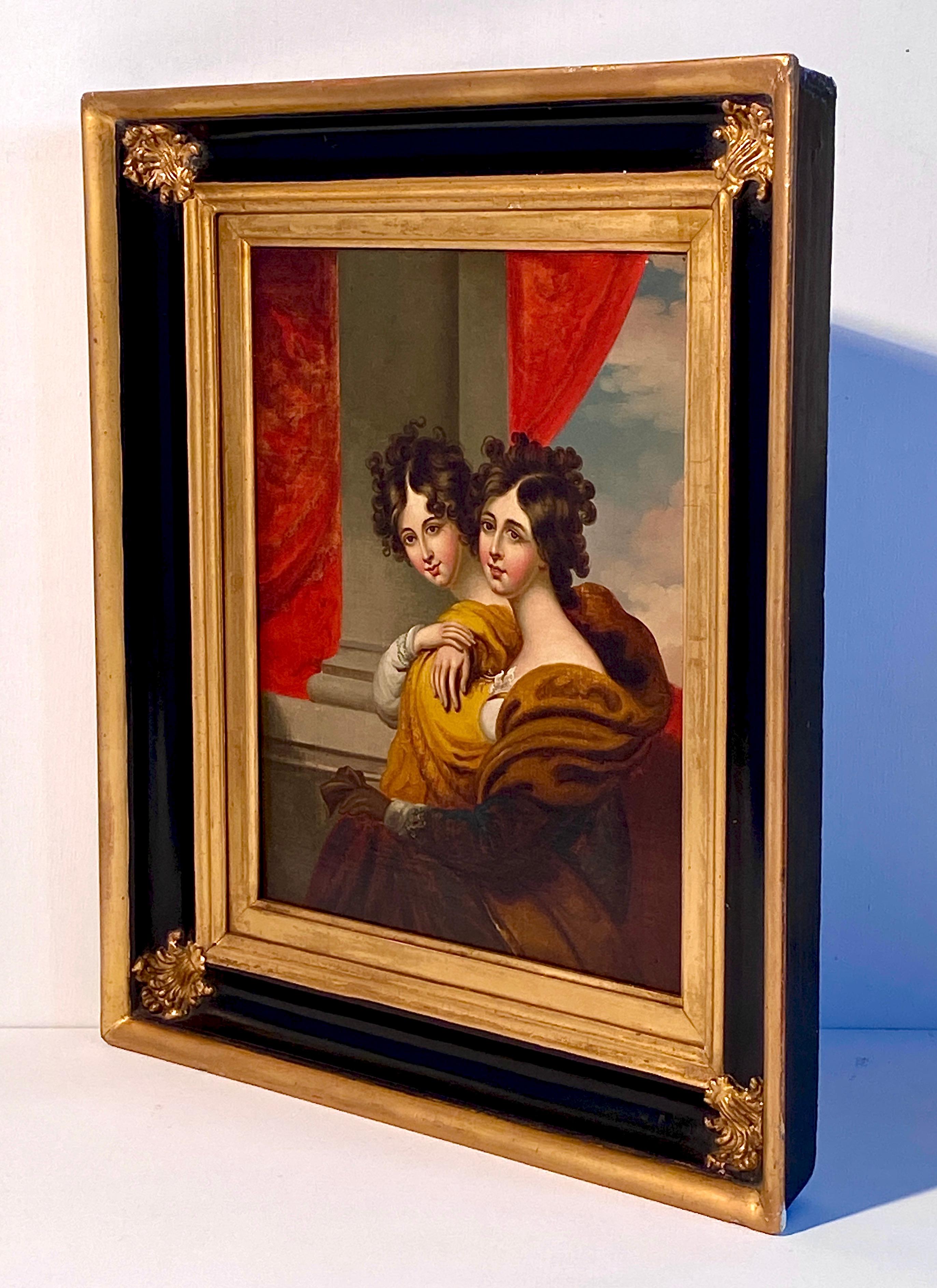 Peinture à l'huile de deux sœurs à la manière de George Henry Harlow 19e siècle en vente 2