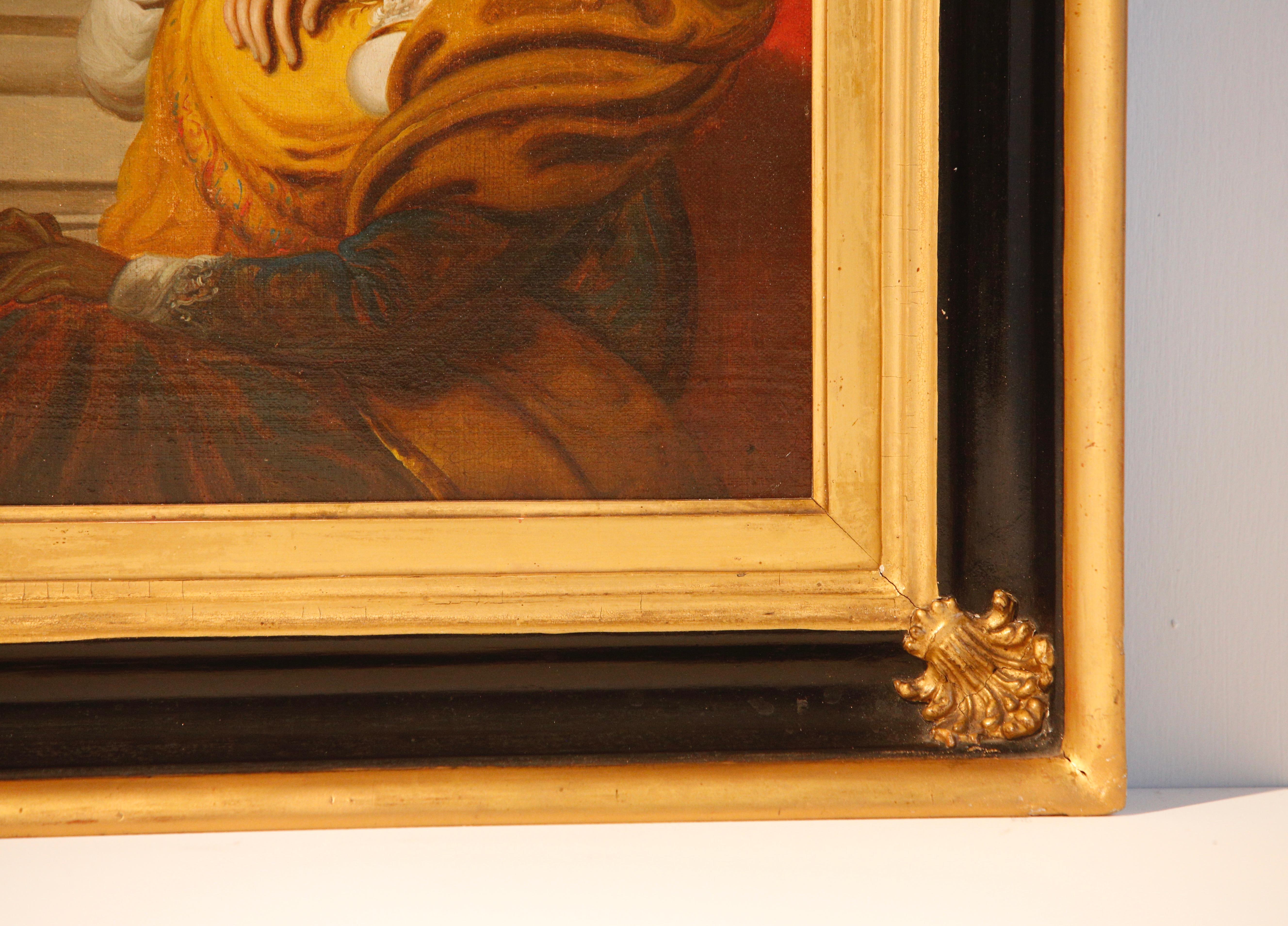 XIXe siècle Peinture à l'huile de deux sœurs à la manière de George Henry Harlow 19e siècle en vente
