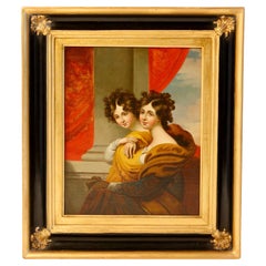 Antique Oil Painting of Two Sisters in the Manner of George Henry Harlow 19th C