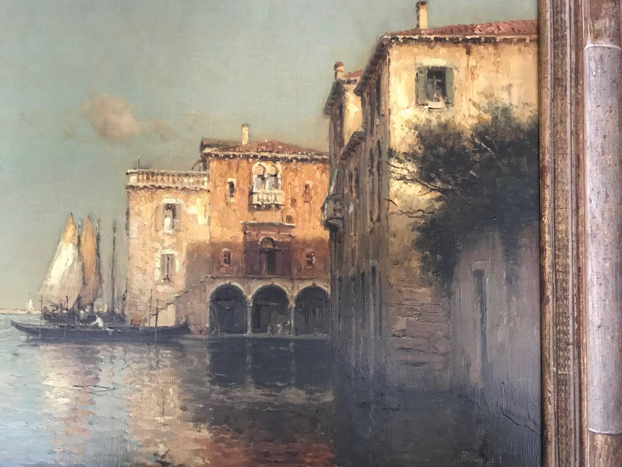 Oil Painting of Venice by Antoine Bouvard, circa 1930s In Excellent Condition For Sale In New York, NY