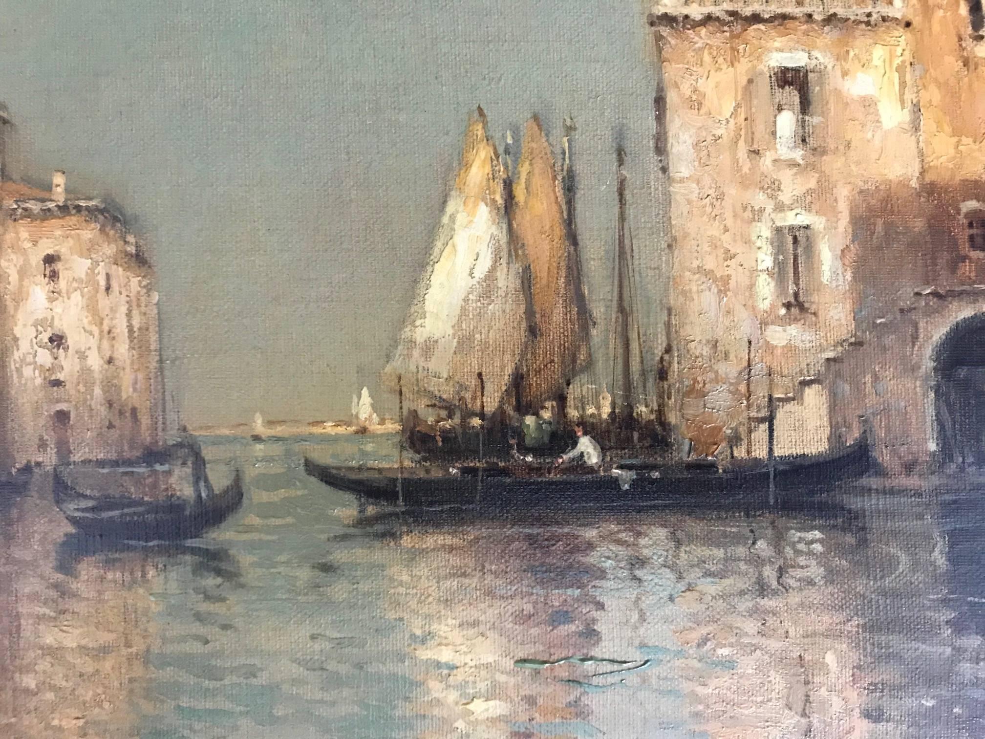 Early 20th Century Oil Painting of Venice by Antoine Bouvard, circa 1930s For Sale