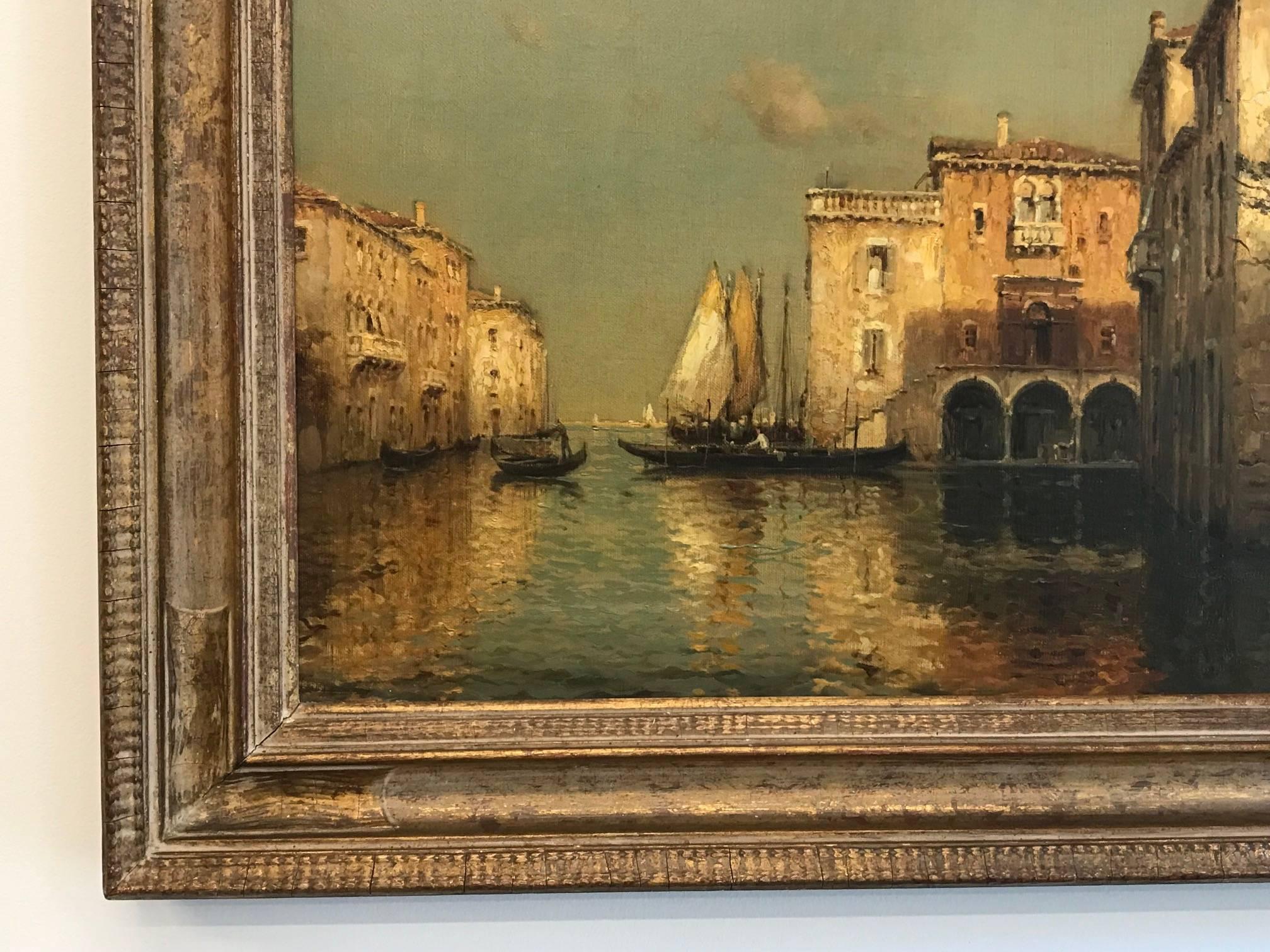 Canvas Oil Painting of Venice by Antoine Bouvard, circa 1930s For Sale