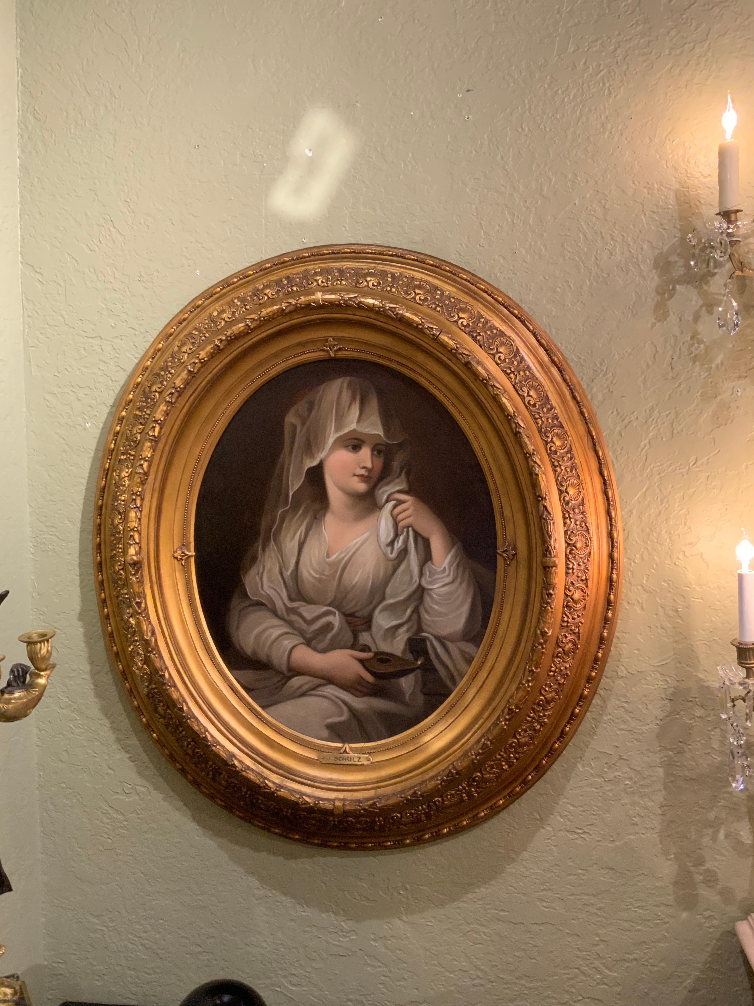 Néoclassique Peinture à l'huile d'une Vierge Vestal par J. schultz en vente