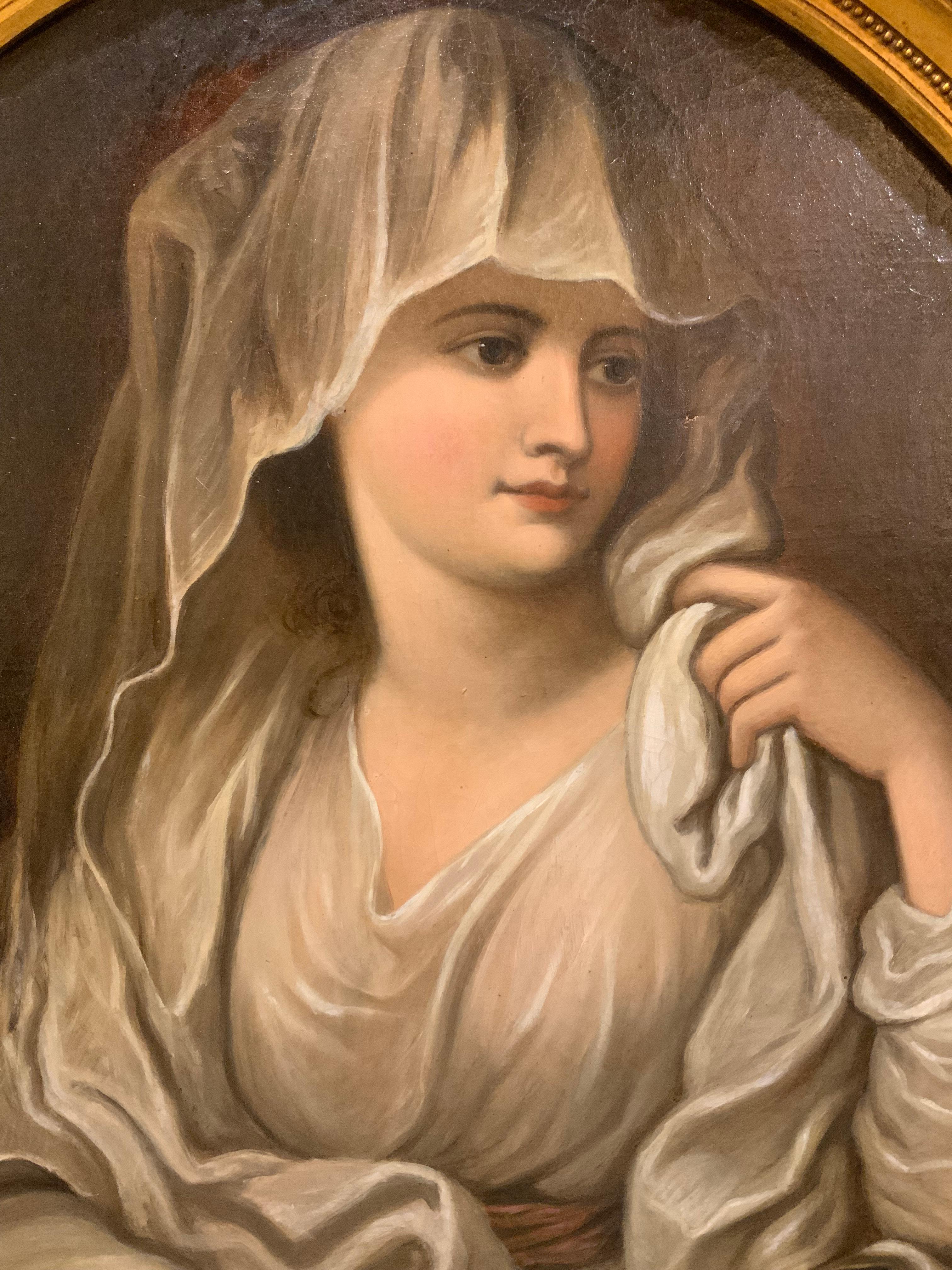 Peinture à l'huile d'une Vierge Vestal par J. schultz Excellent état - En vente à Houston, TX