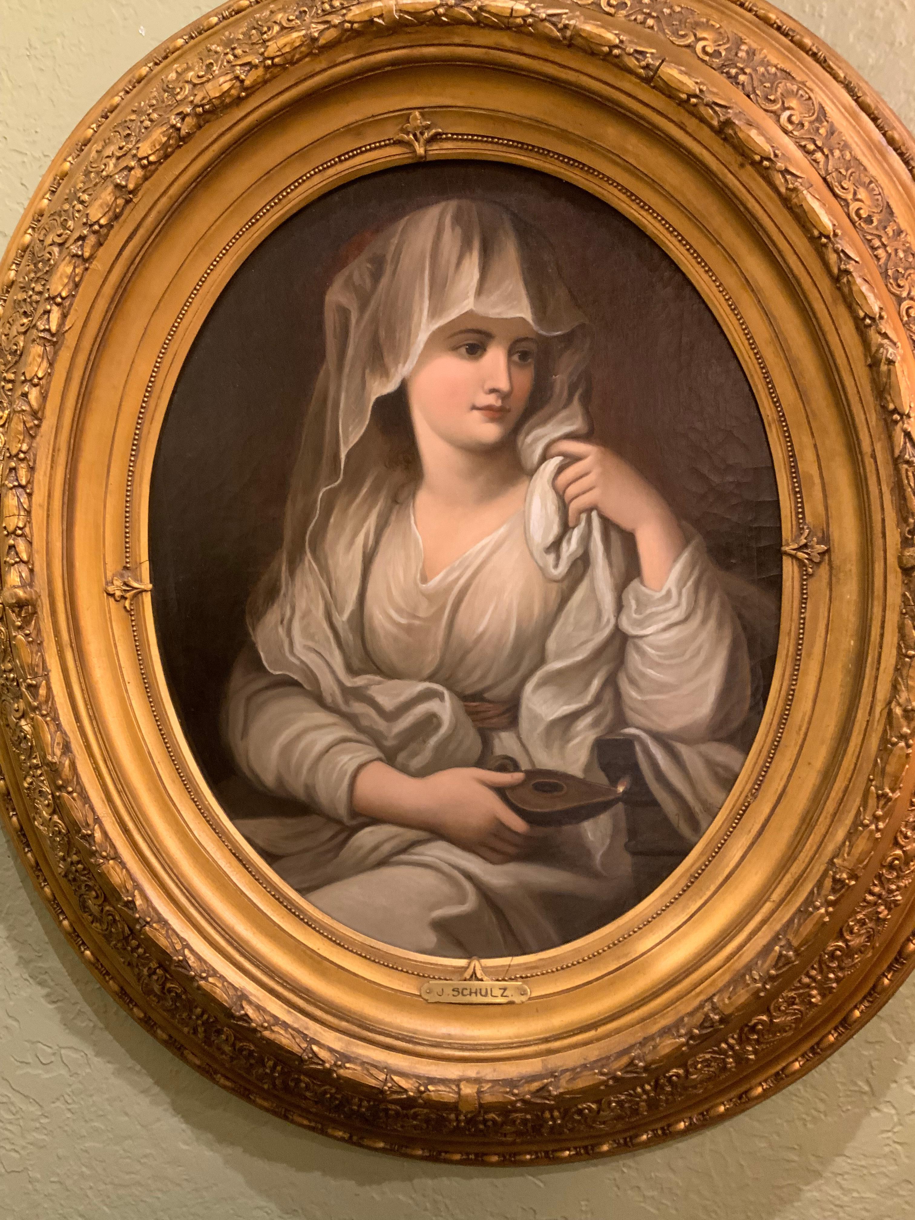 20ième siècle Peinture à l'huile d'une Vierge Vestal par J. schultz en vente
