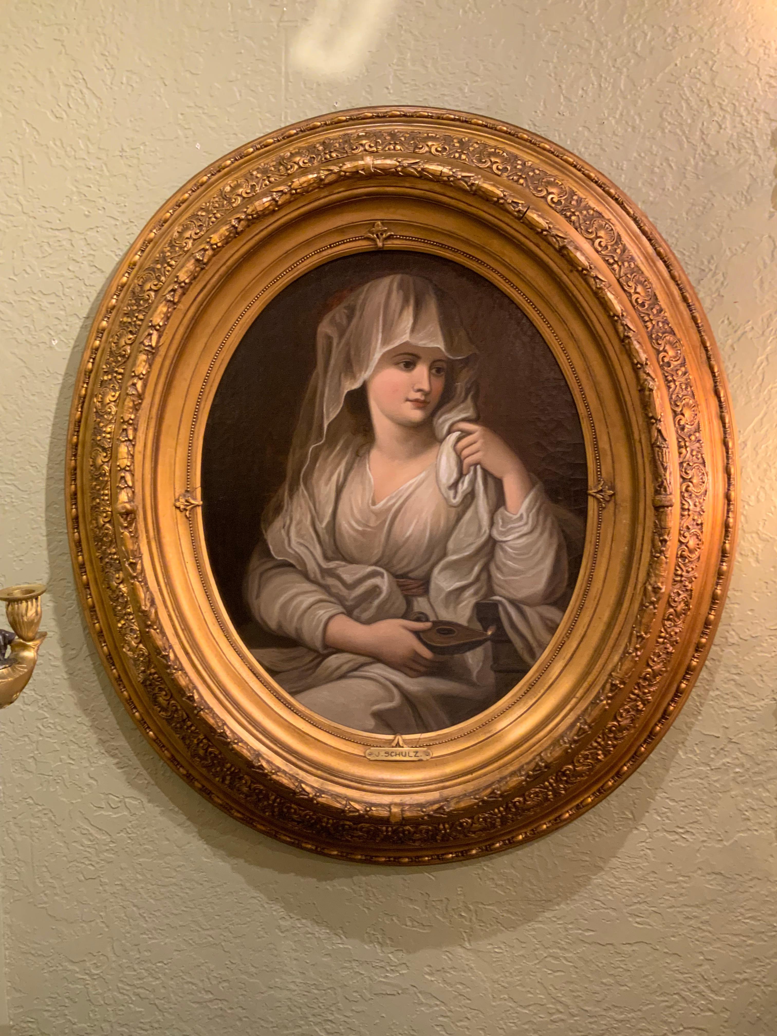 Peinture à l'huile d'une Vierge Vestal par J. schultz en vente 1