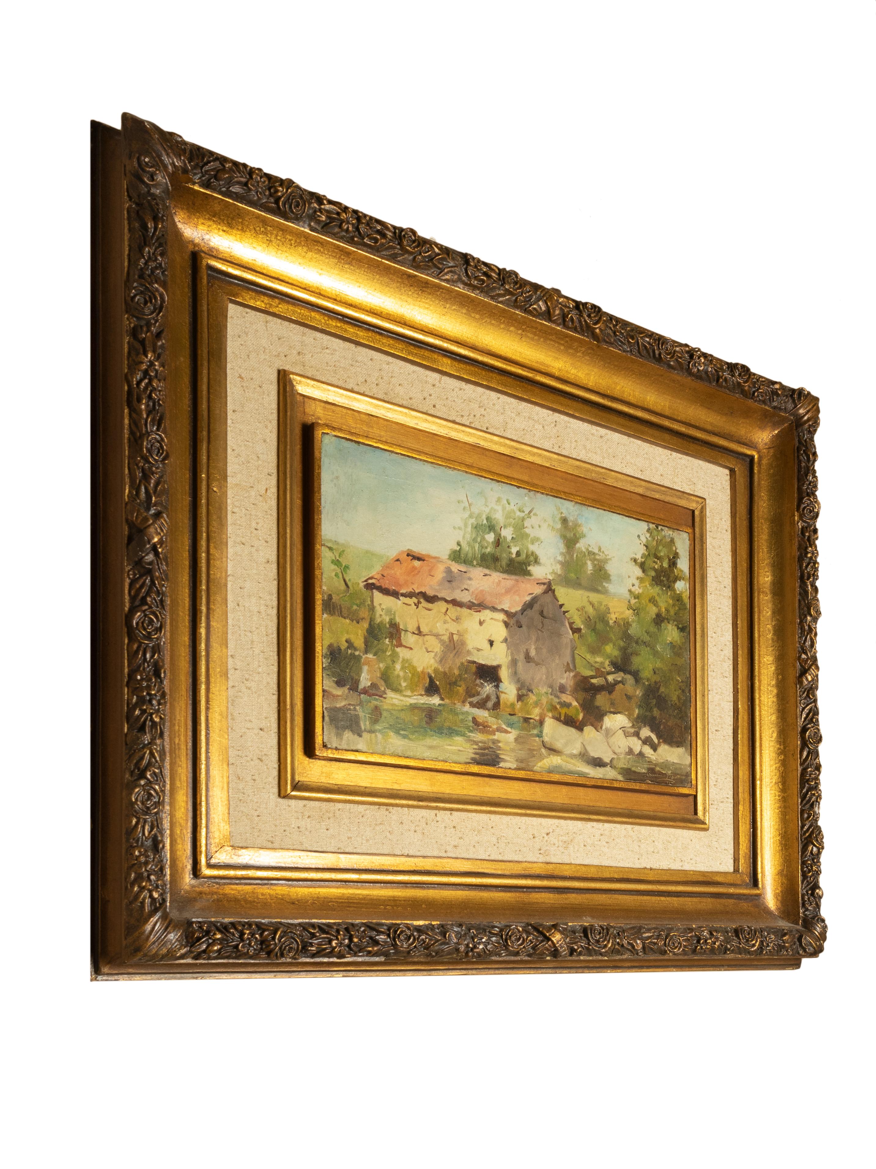 Portuguese Oil Painting Of Watermill, Acacio Lino, (20th Century) For Sale