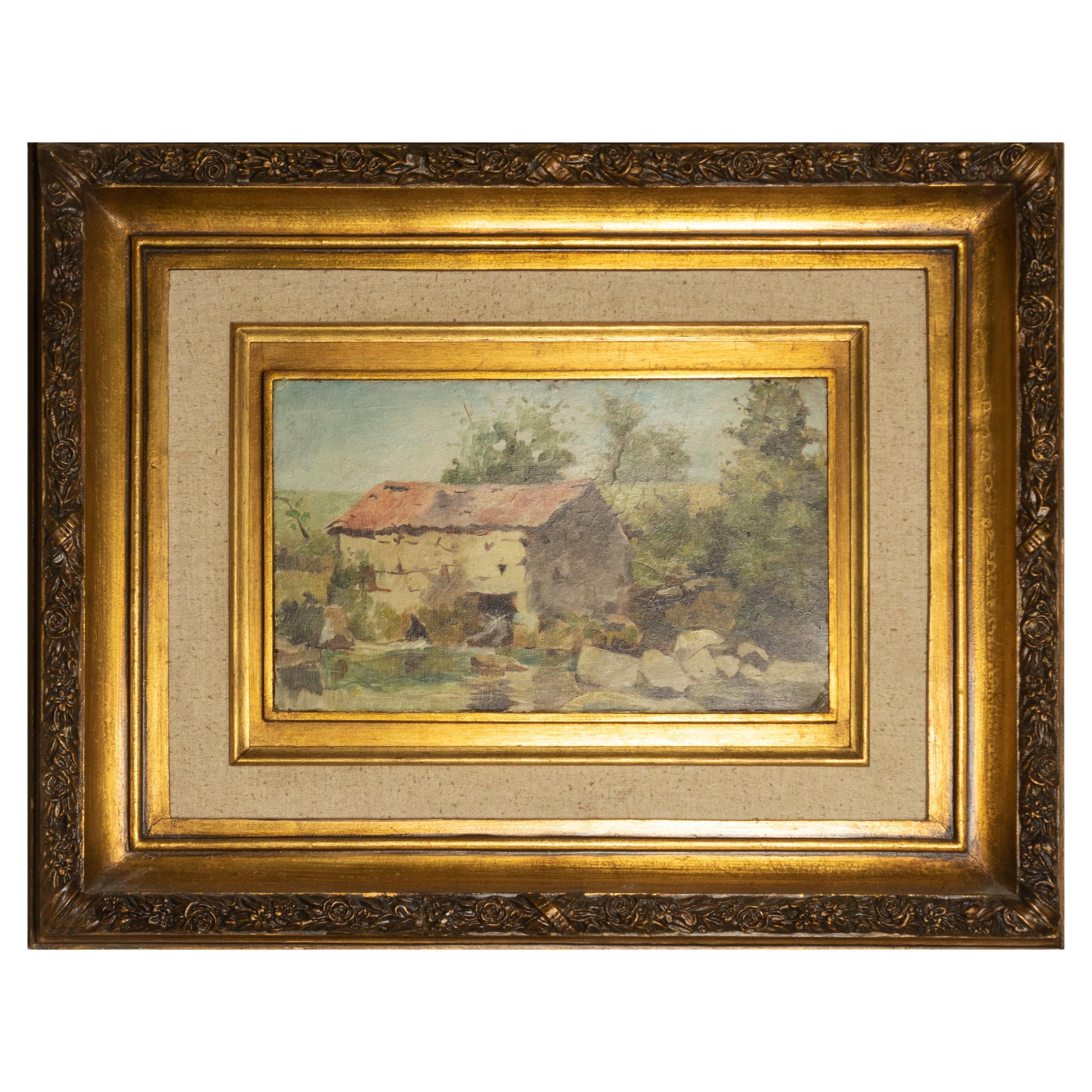 Oil Painting Of Watermill, Acacio Lino, (20th Century)
