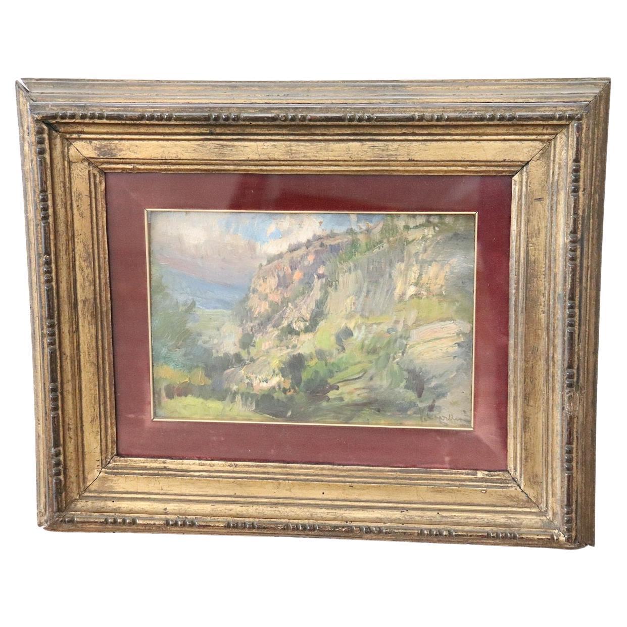 Oil Painting on Board Italian Landscape at Dawn by Vittorio Cavalleri, 1920s For Sale