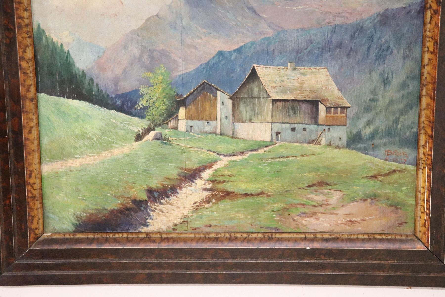 Belle peinture à l'huile sur panneau datée des années 1937. Un splendide paysage de montagne italien signé par l'artiste italien Cino Bozzetti (1876s, 1949s). Parfait pour les collectionneurs qui aiment les paysages de montagne. Excellente qualité
