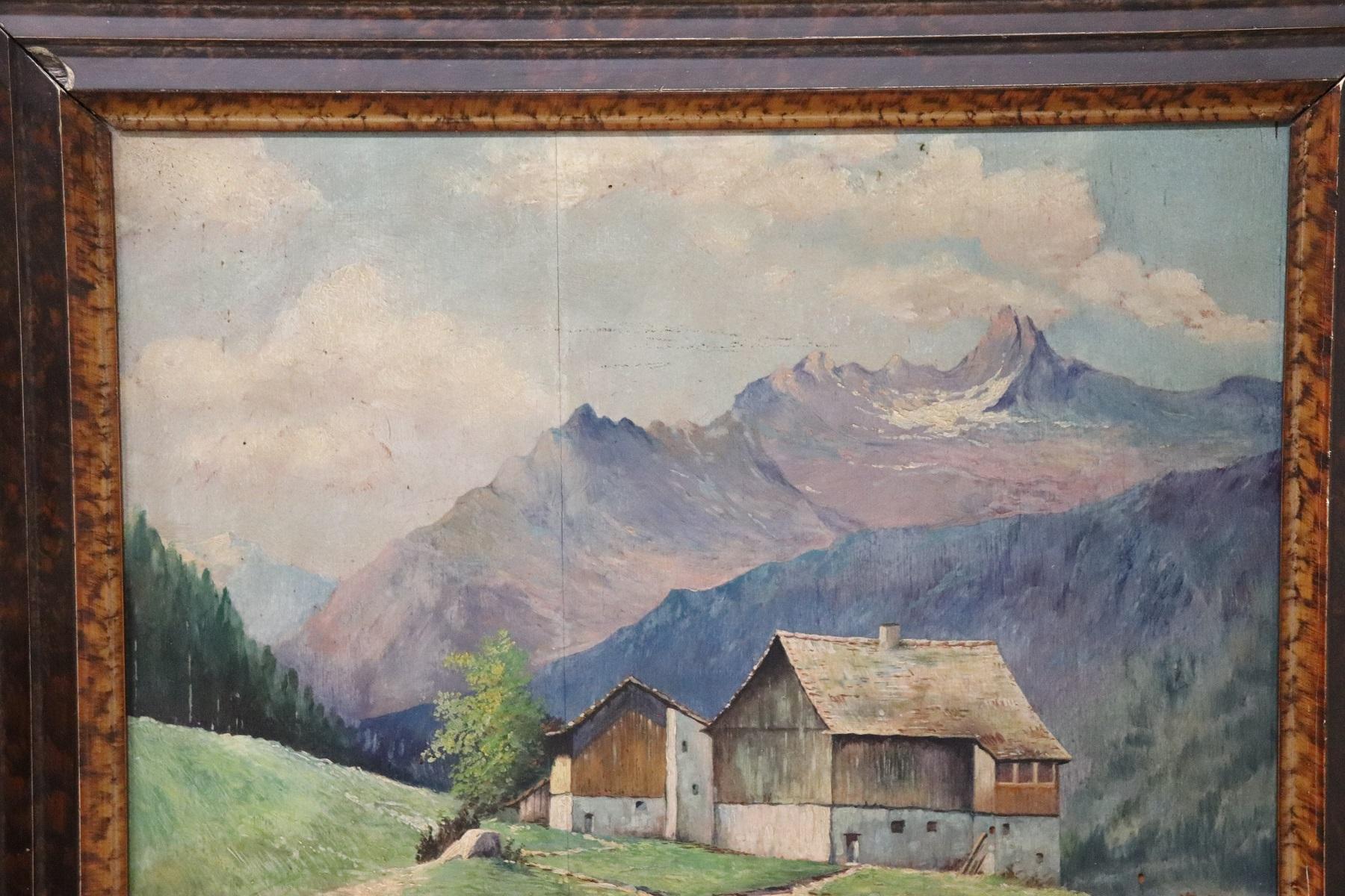 Oiled Oil Painting on Board Italian Mountain Landscape by Cino Bozzetti, 1937s For Sale