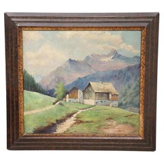 Oil Painting on Board Italian Mountain Landscape by Cino Bozzetti, 1937s