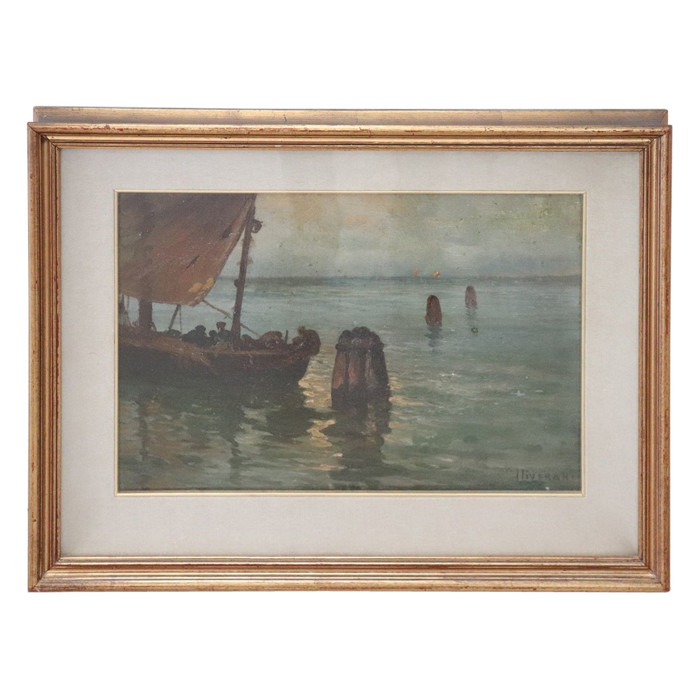 Ölgemälde auf Karton, Marina, signiert