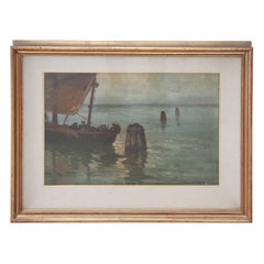 Pintura al óleo sobre tabla, Marina, Firmado