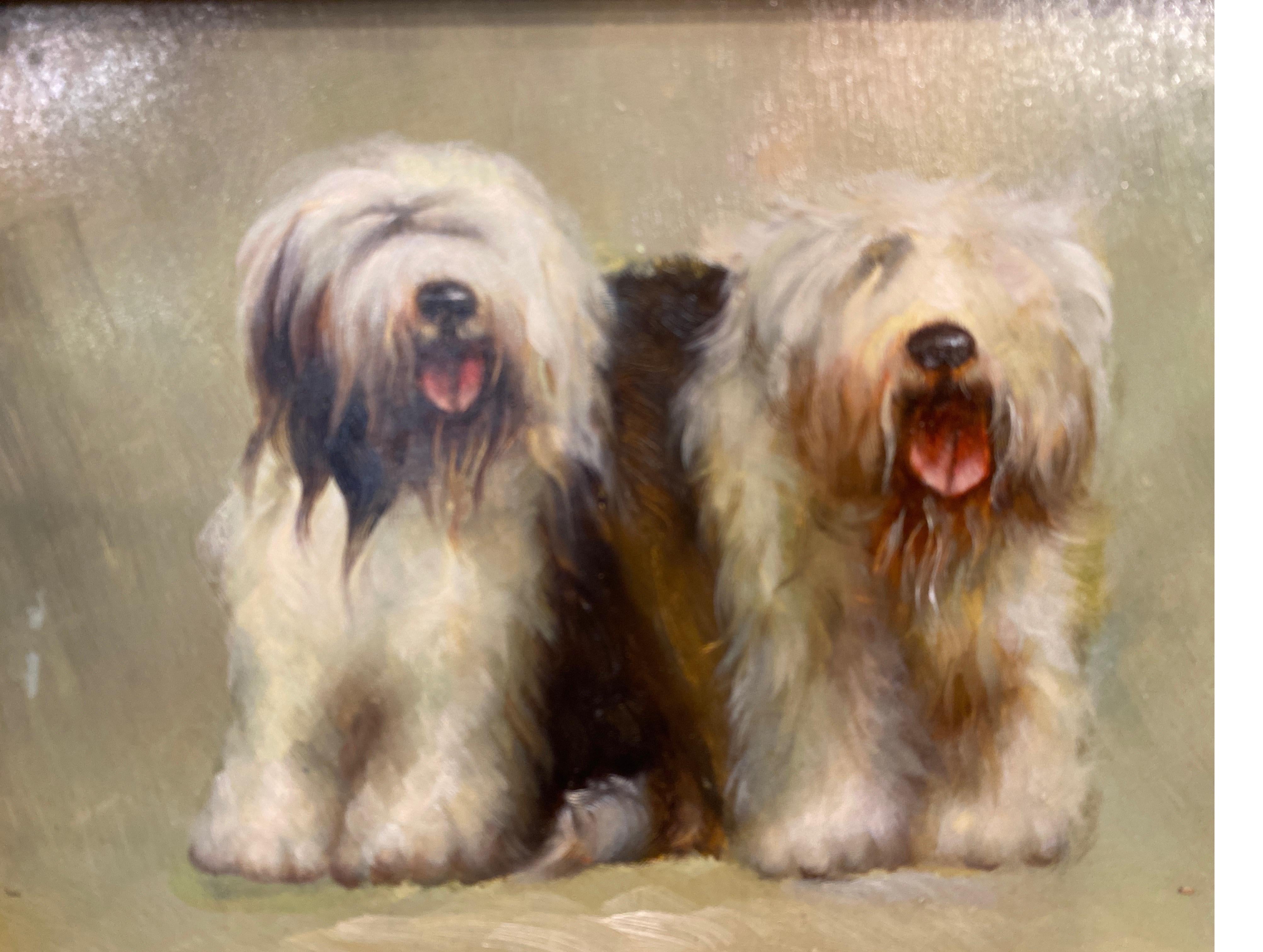 North American Original Oil Painting on Board of English Sheep Dogs