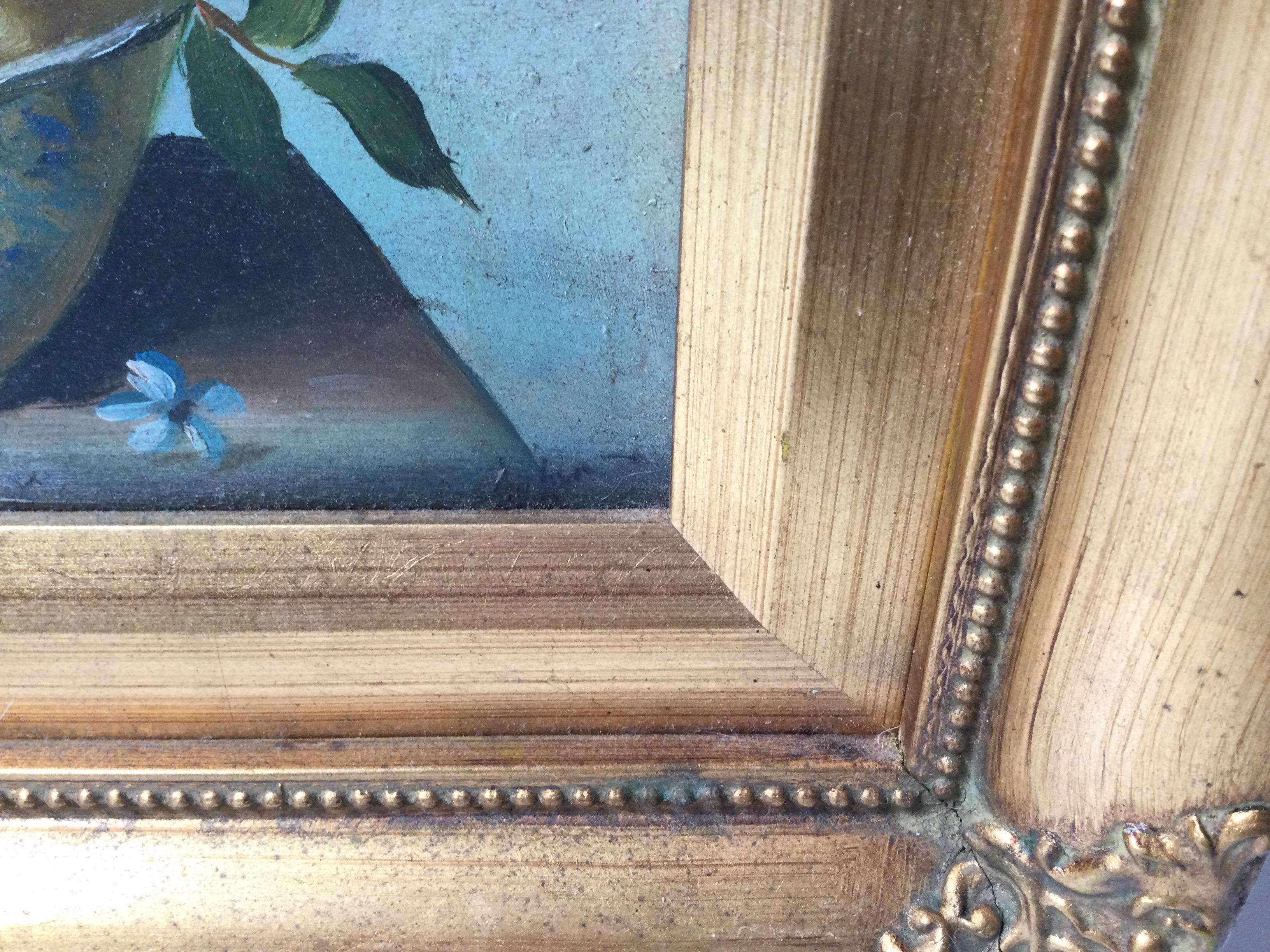 American Oil Painting on Board of Pears and Lemons, Giltwood Frame